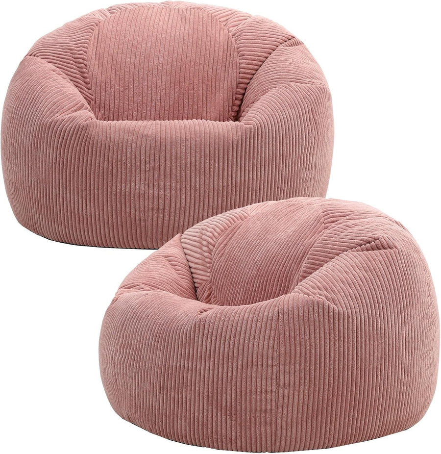 2x Pink Cord Bean Bag Chairs Set Modern Comfy Lounge Seat for Living Room