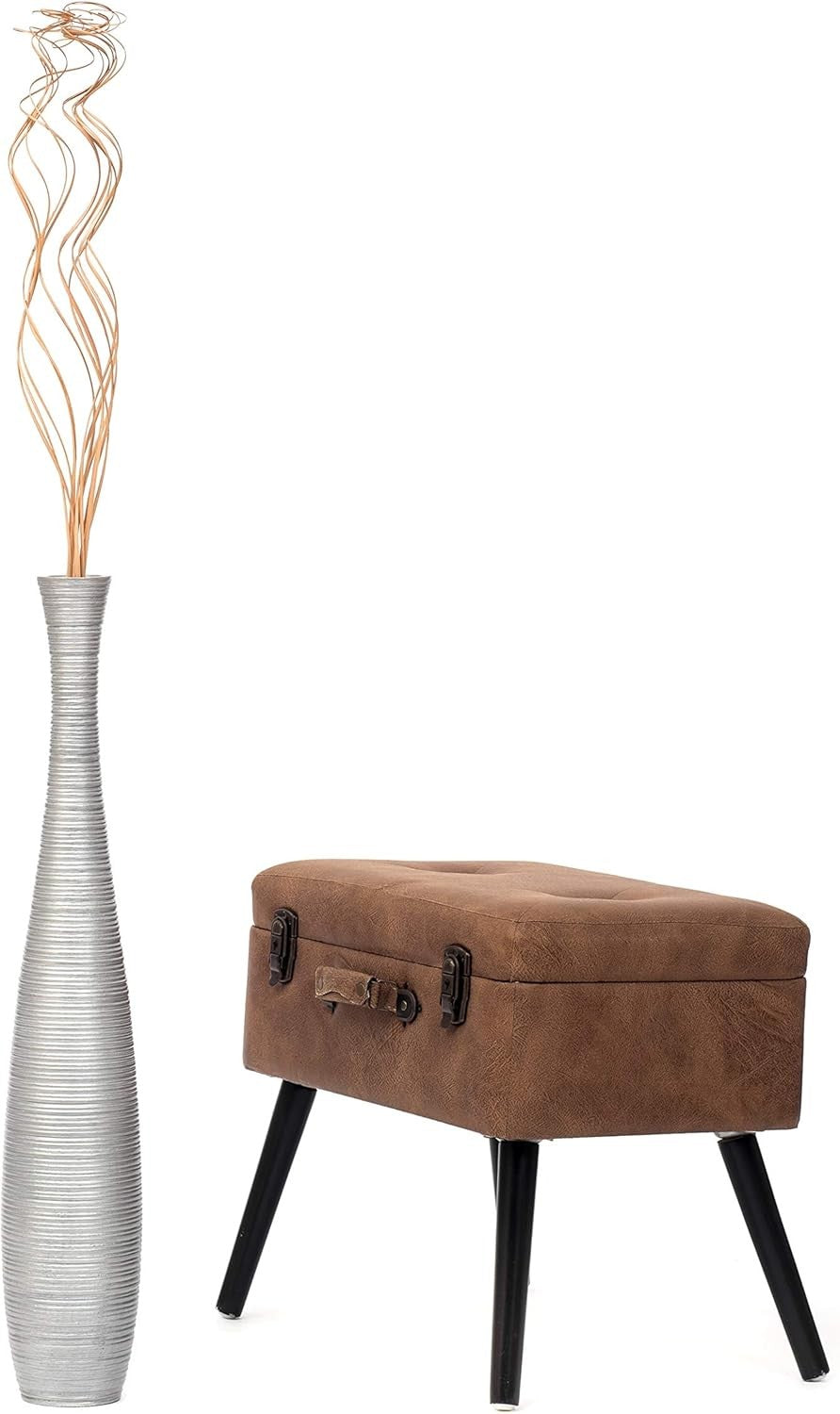 Silver Floor Vase 65cm Tall Wooden Decor for Pampas Grass