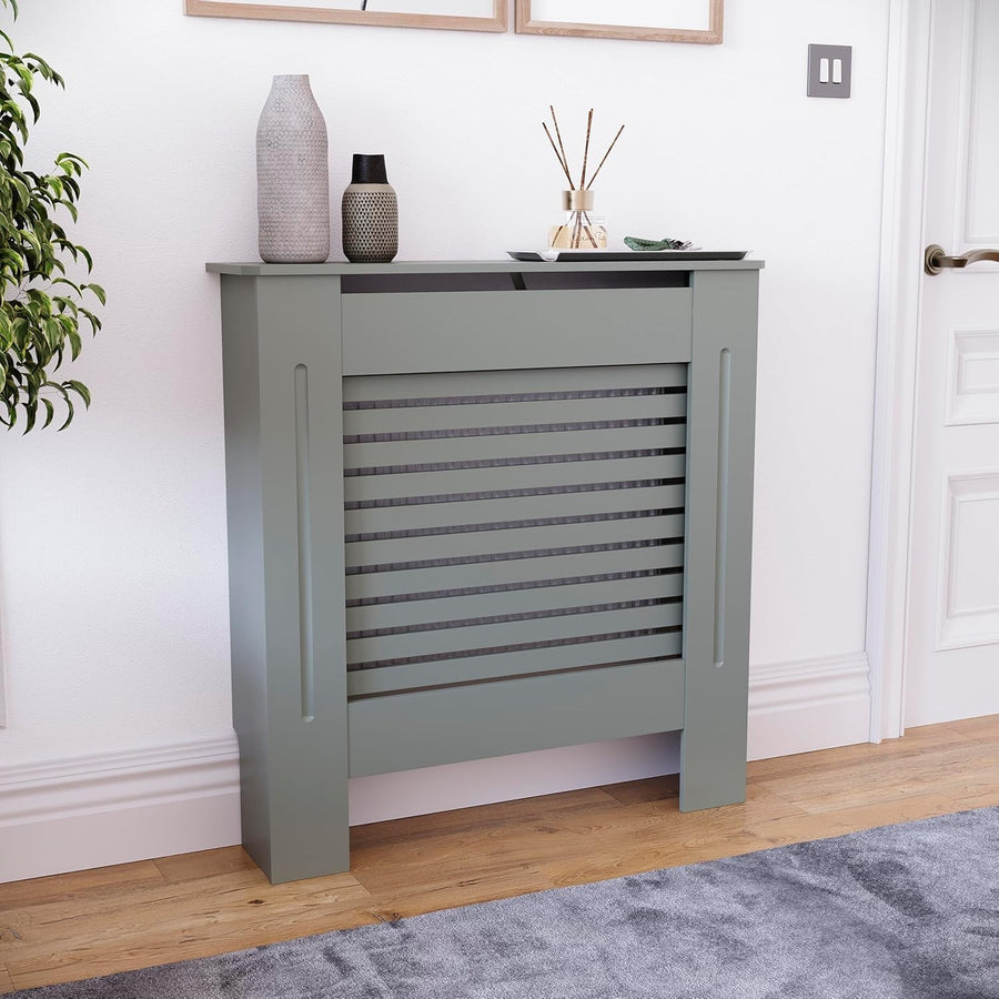 Small Olive Grey Radiator Cover MDF Cabinet Modern Design 82x78x19cm
