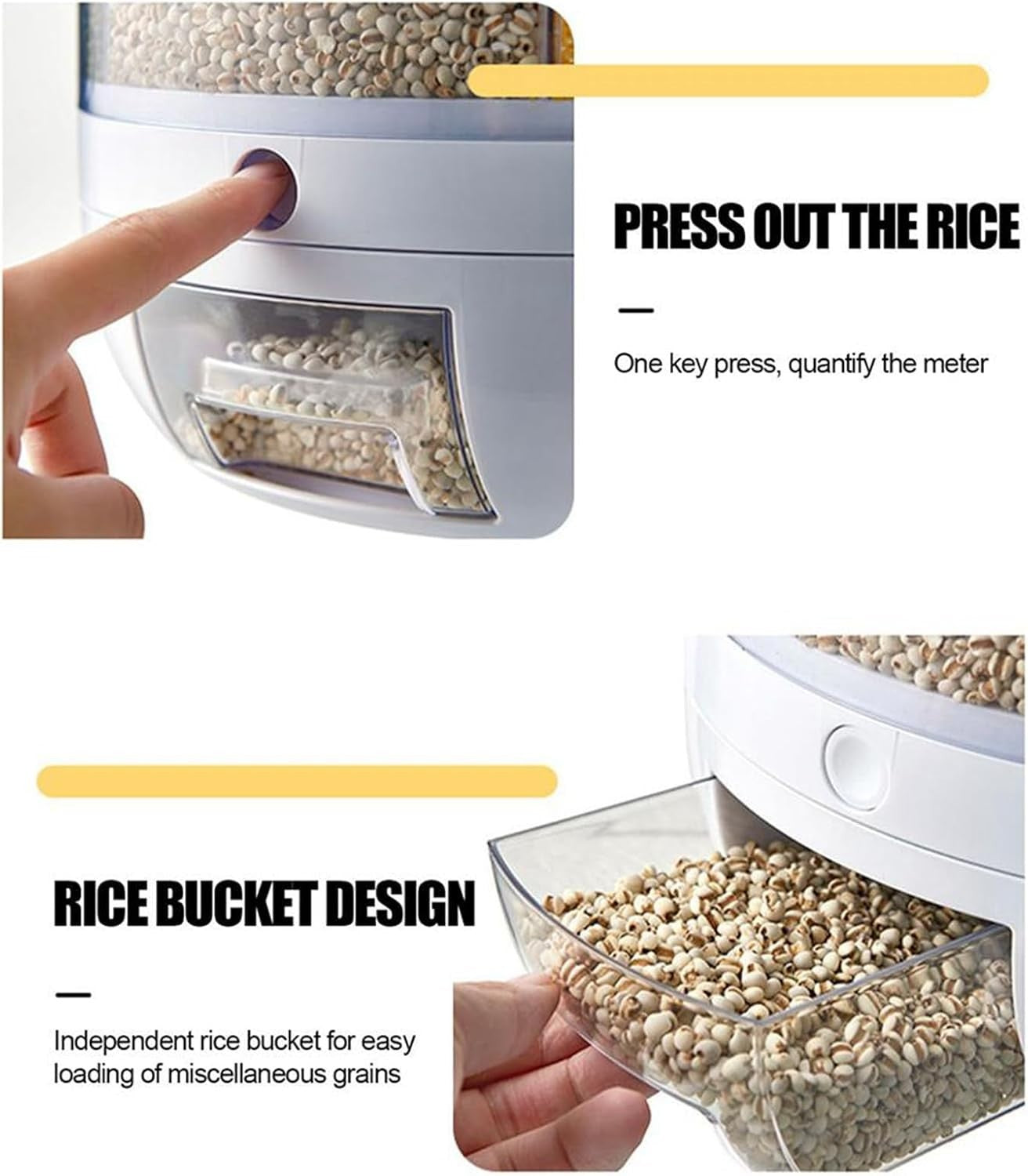 12L Rotating Rice Dispenser 6 Grid Transparent Grain Storage Box