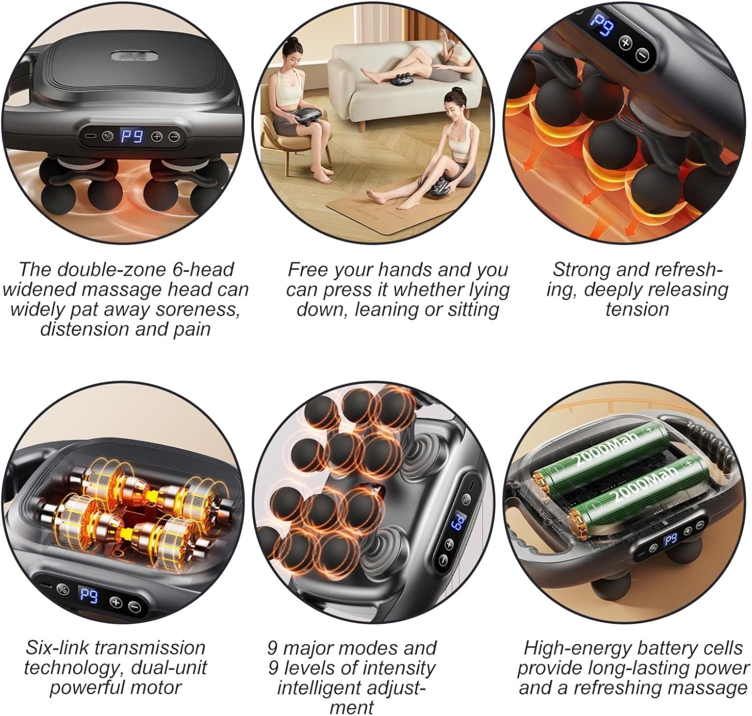 Heated Percussion Massage Gun 12 Head Deep Tissue Muscle Relief 9 Speed