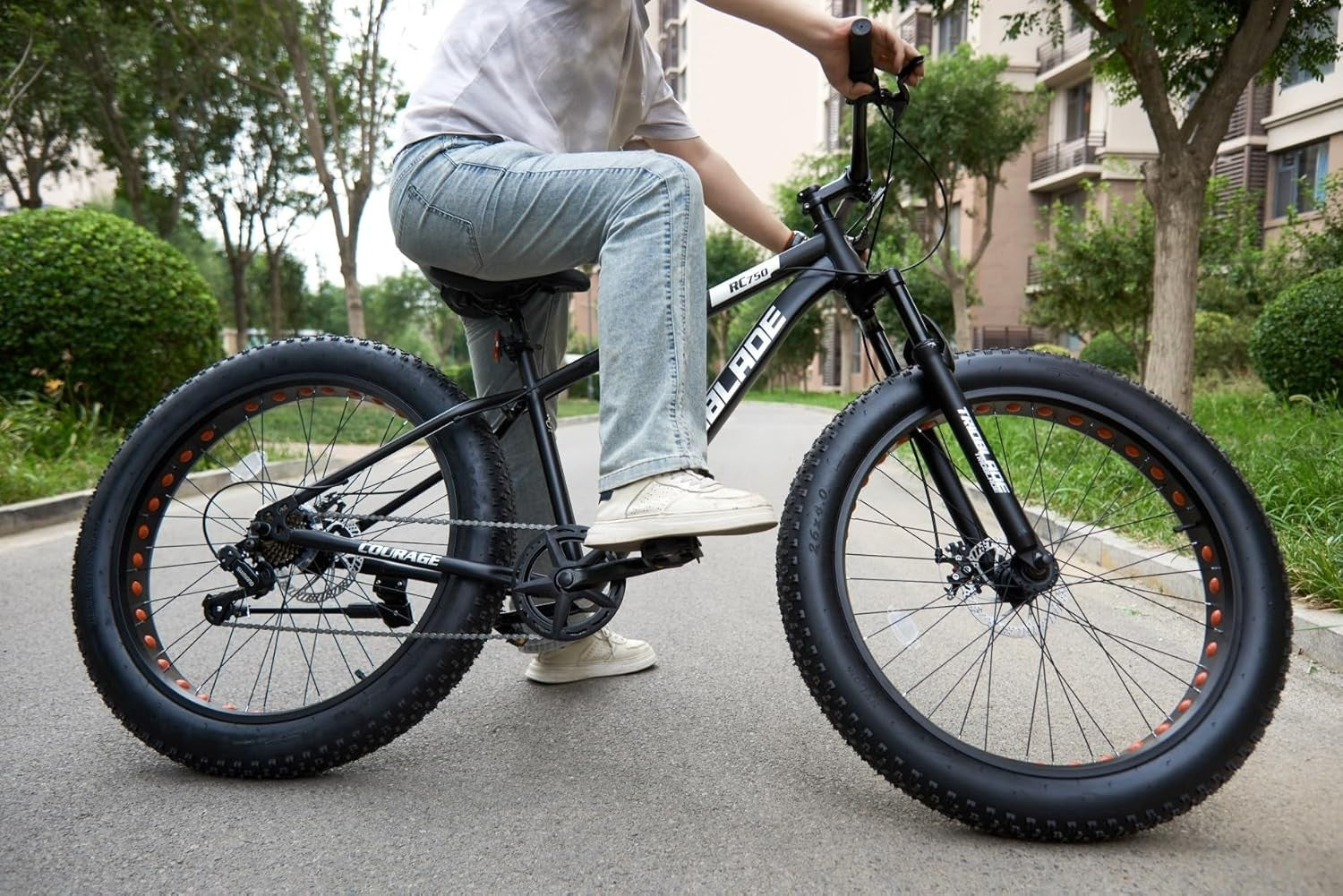 26" Fat Tyre Bike Mens Womens 7 Speed Full Suspension MTB Disc Brake
