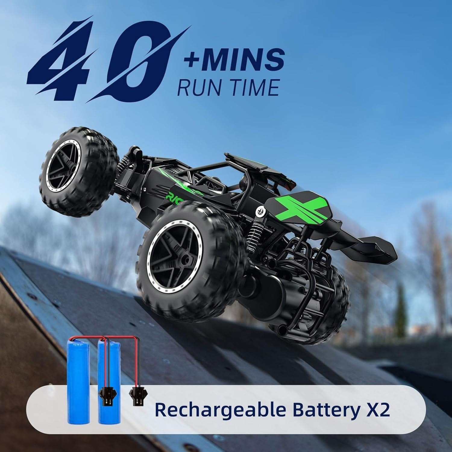 1:18 20KM/H RC Monster Truck Off Road Car w/ Lights 40Min Kids Remote Toy