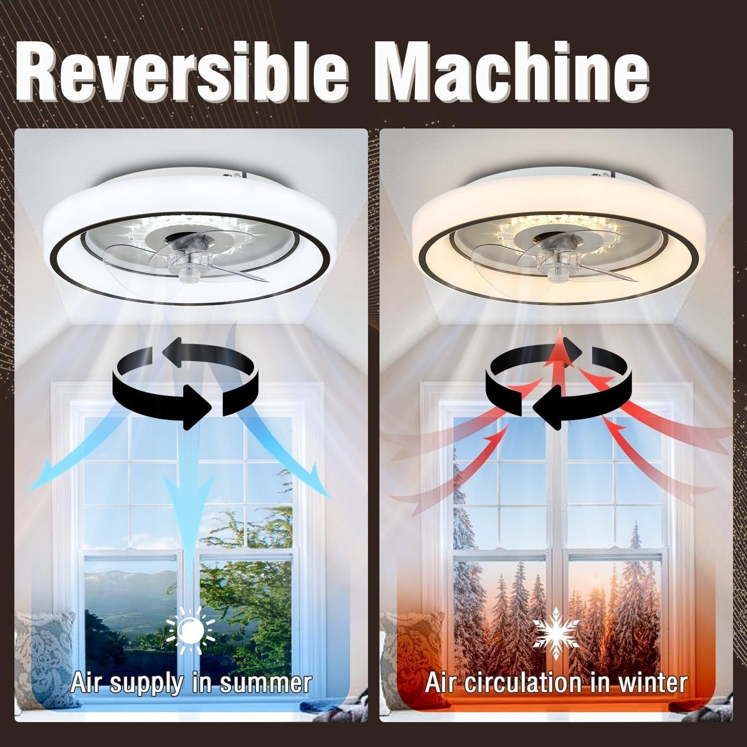 Jenvkoil 11"" Modern Ceiling Fan with LED Light, Remote & App, 6-Speed