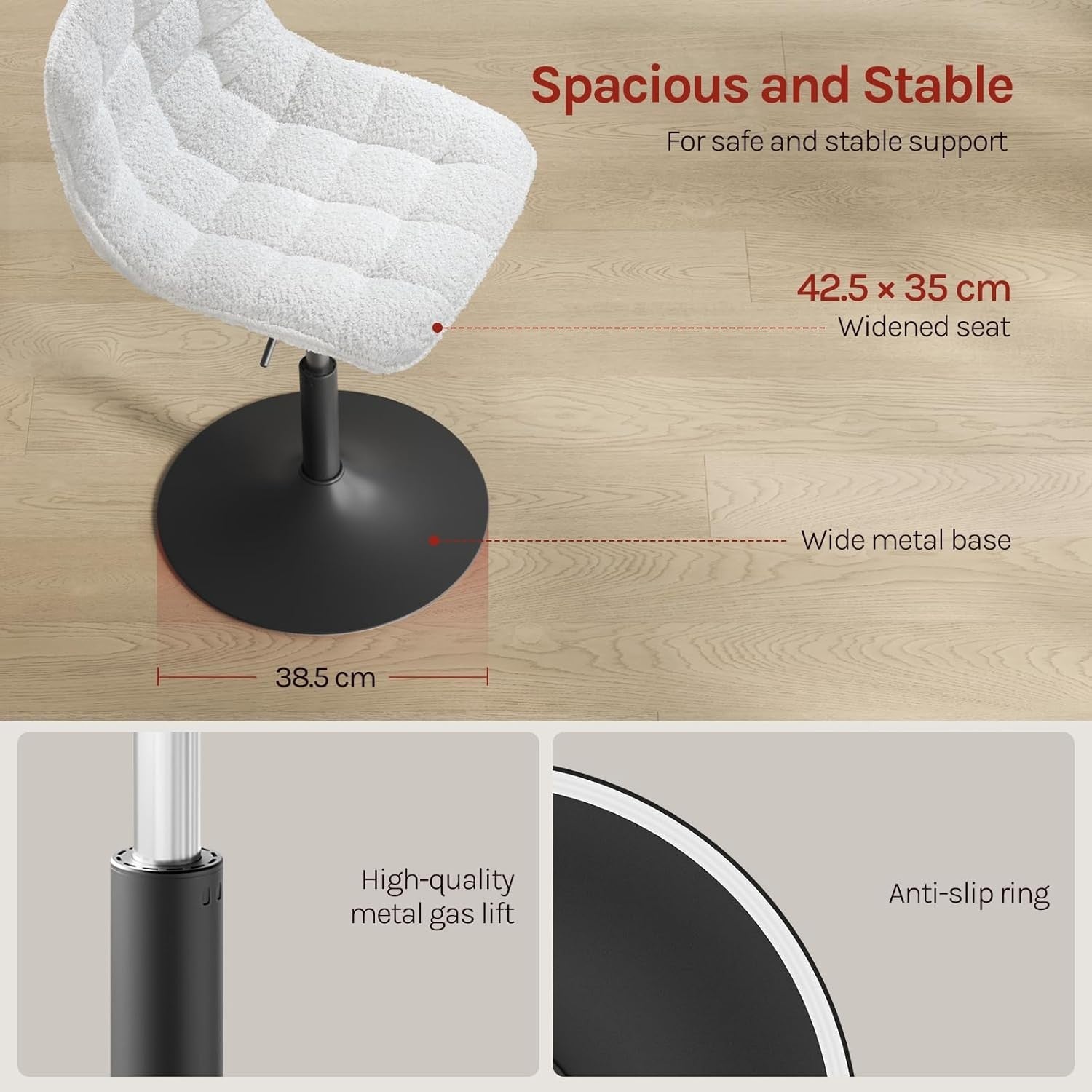 White Swivel Vanity Chair Height Adjustable Chenille Dressing Table Stool