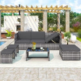 6 Seater Rattan Corner Sofa Set Outdoor Garden Furniture w/ Cushions & Table