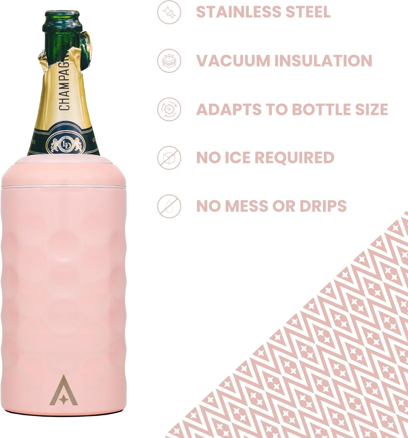 Wine Bottle Cooler Pink Stainless Steel Double Wall Vacuum Chiller Gift