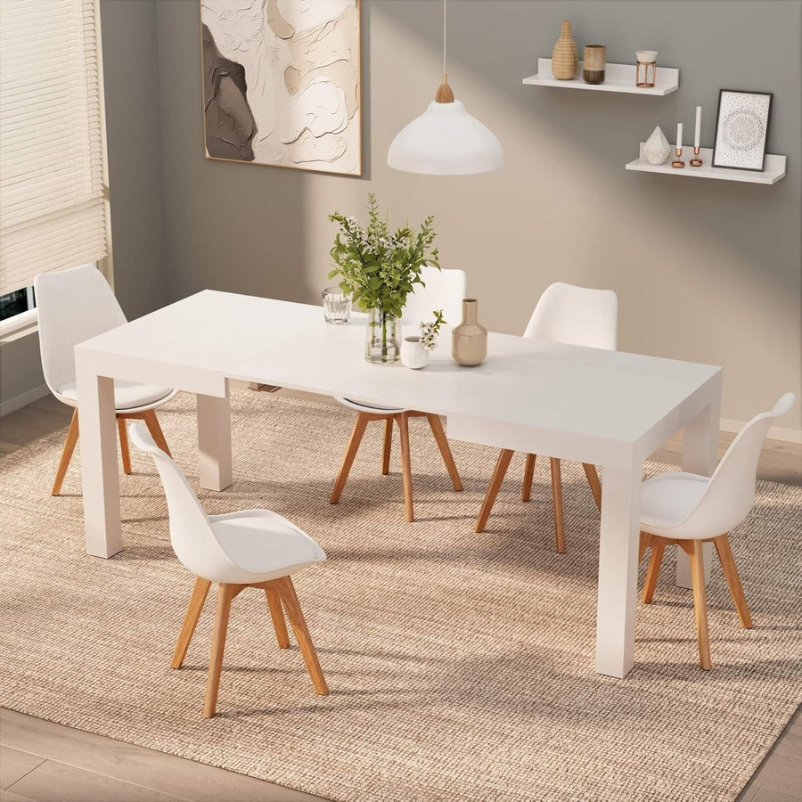 Extendable Ashwood White Dining Table 8 Seater Wood Modern SpaceSaving 120-200cm