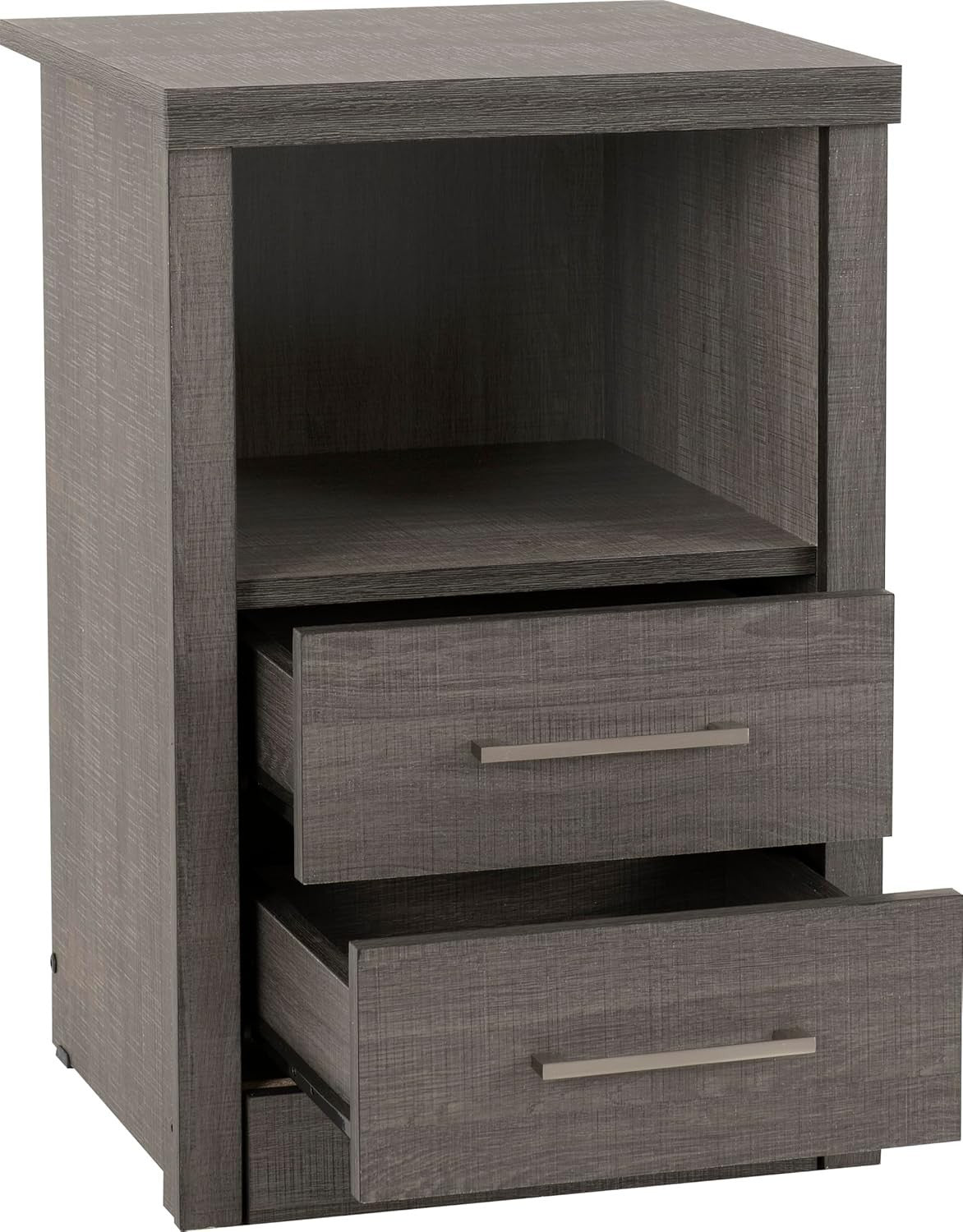 2 Drawer Bedside Table with Open Shelf Black Wood Grain Modern Nightstand