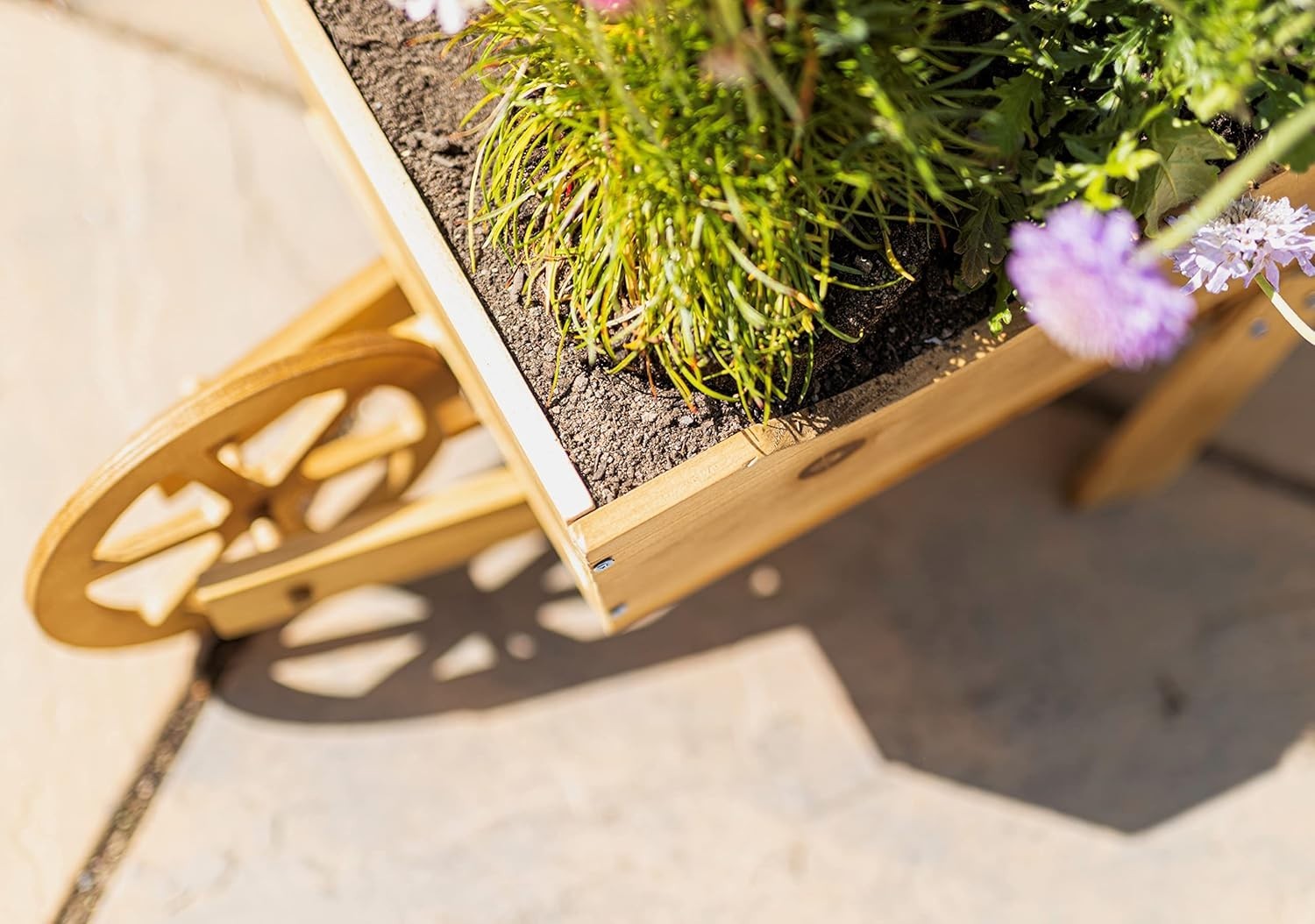 Large Wooden Wheelbarrow Planter – Pine Wood Garden Flower Box Rustic Decor