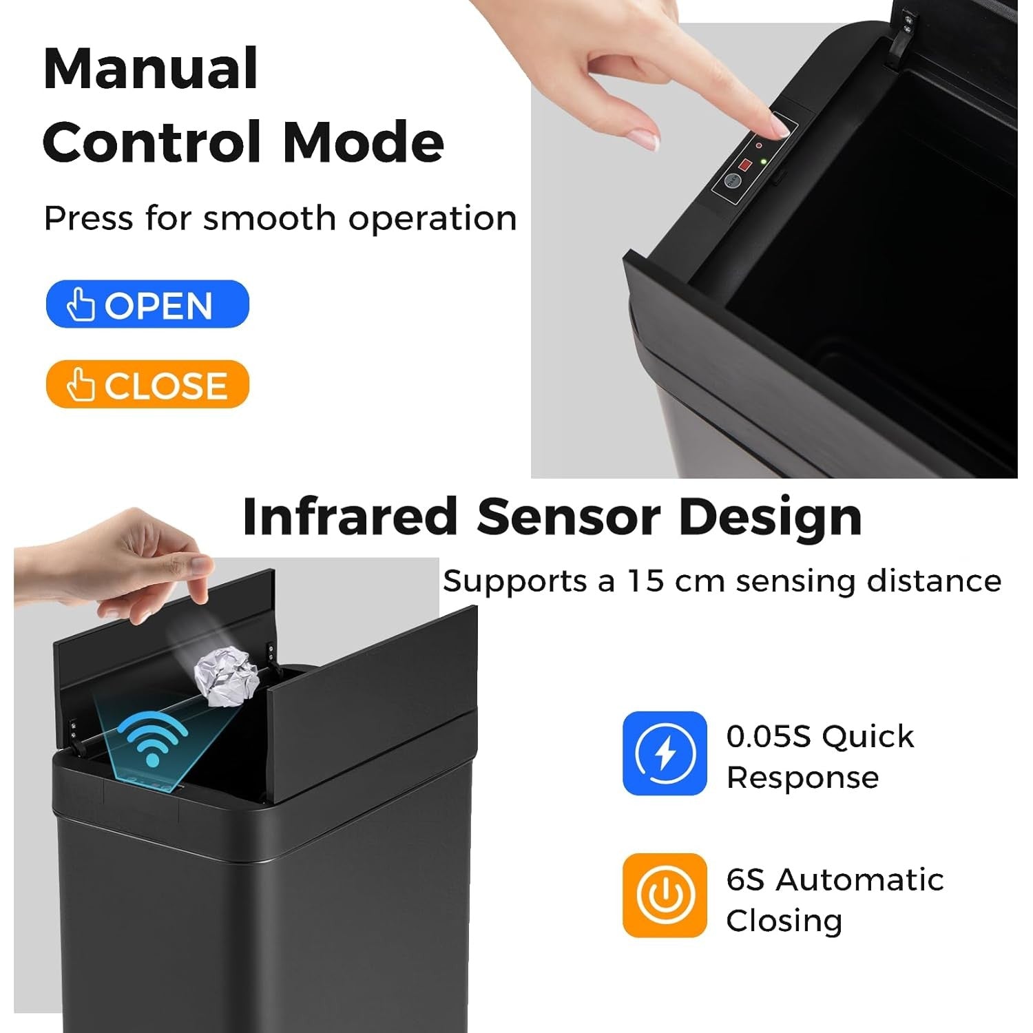 50L Touchless Motion Sensor Kitchen Bin – Automatic Stainless Steel Trash