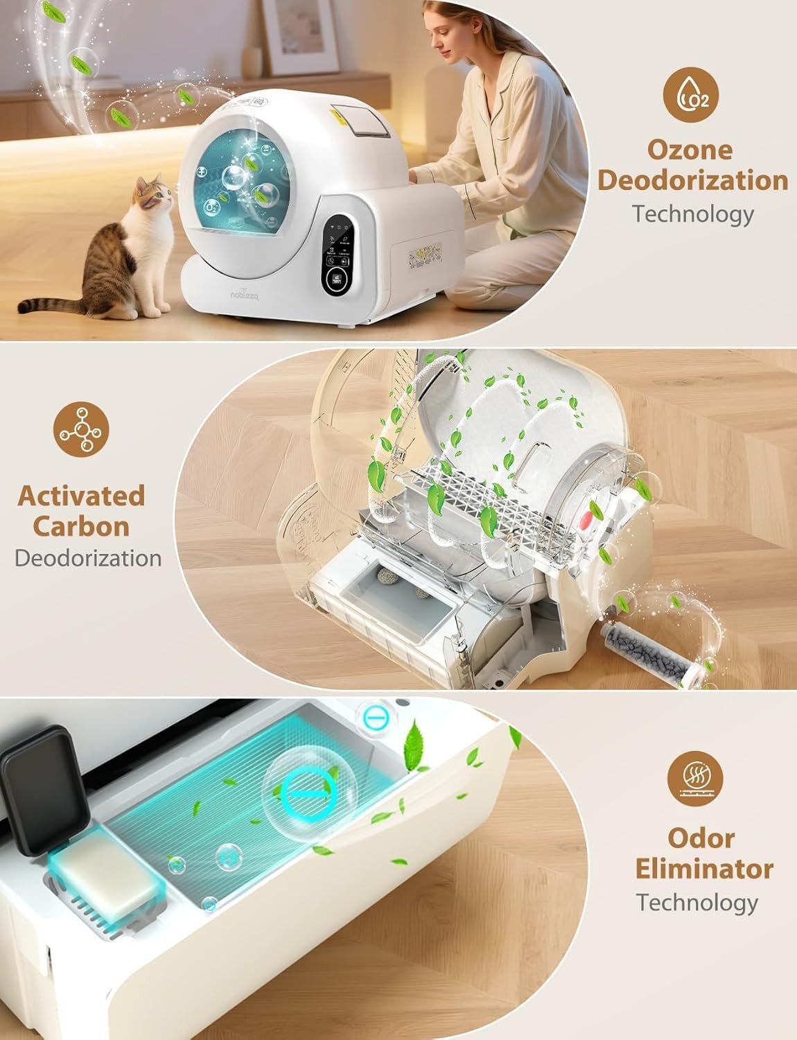 Self Cleaning Cat Litter Box APP Control 70L Multi Cat Odor Control