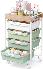 4 Drawer Rolling Storage Trolley Craft Organizer Cart with Wheels Green