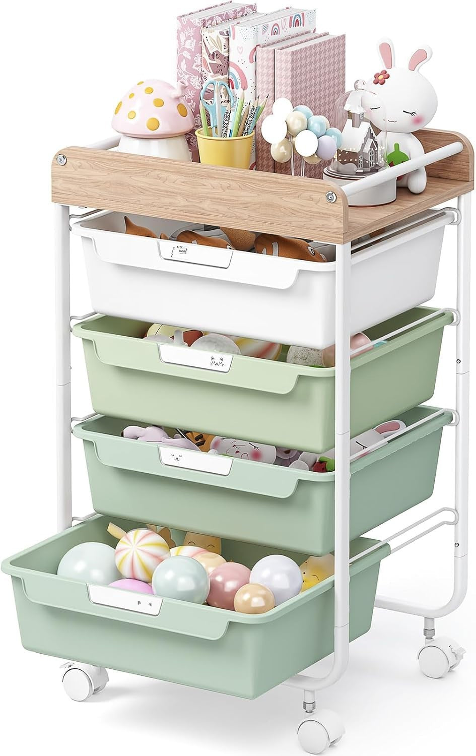 4 Drawer Rolling Storage Trolley Craft Organizer Cart with Wheels Green