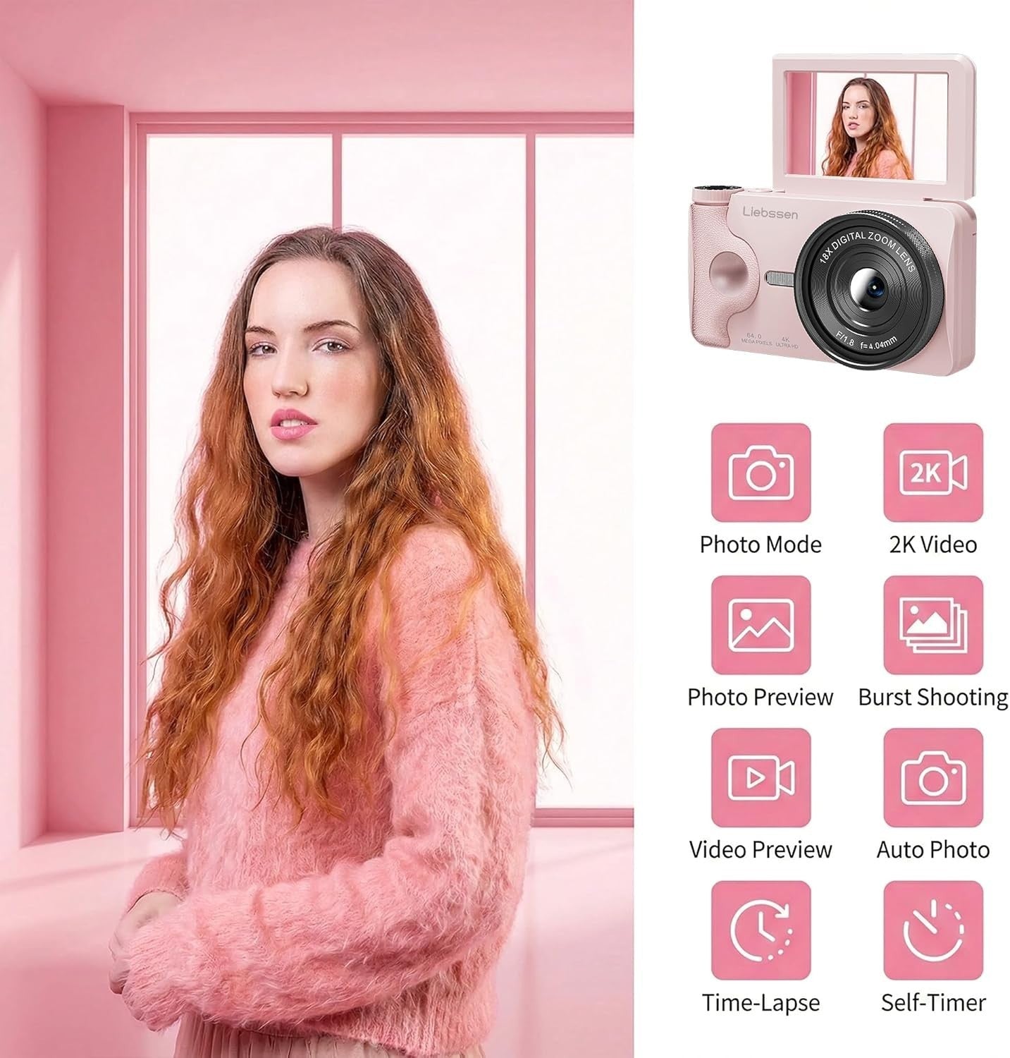 4K 64MP Digital Camera Flip Screen Autofocus Vlogging Camera 32GB