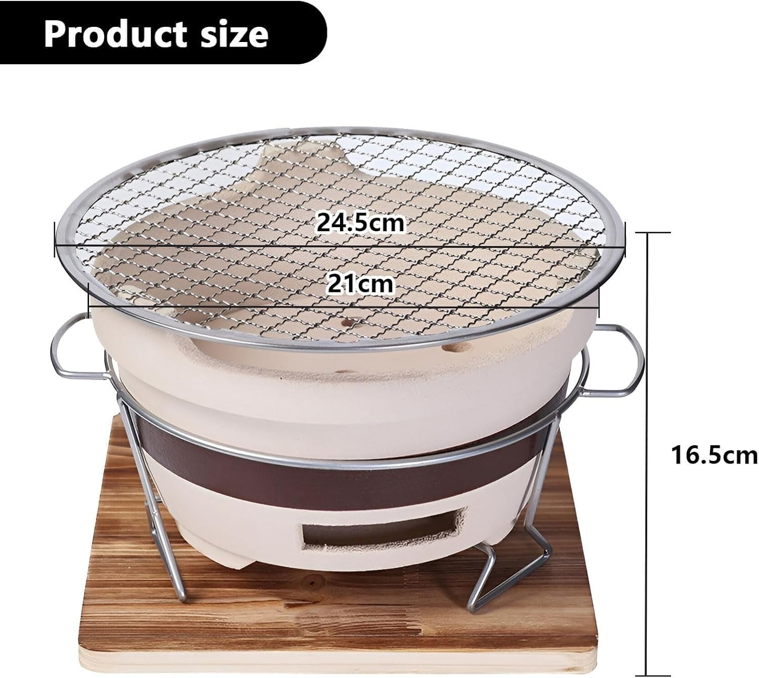Tabletop Charcoal Grill Pottery Clay BBQ Stove with Mesh Rack Camping Patio