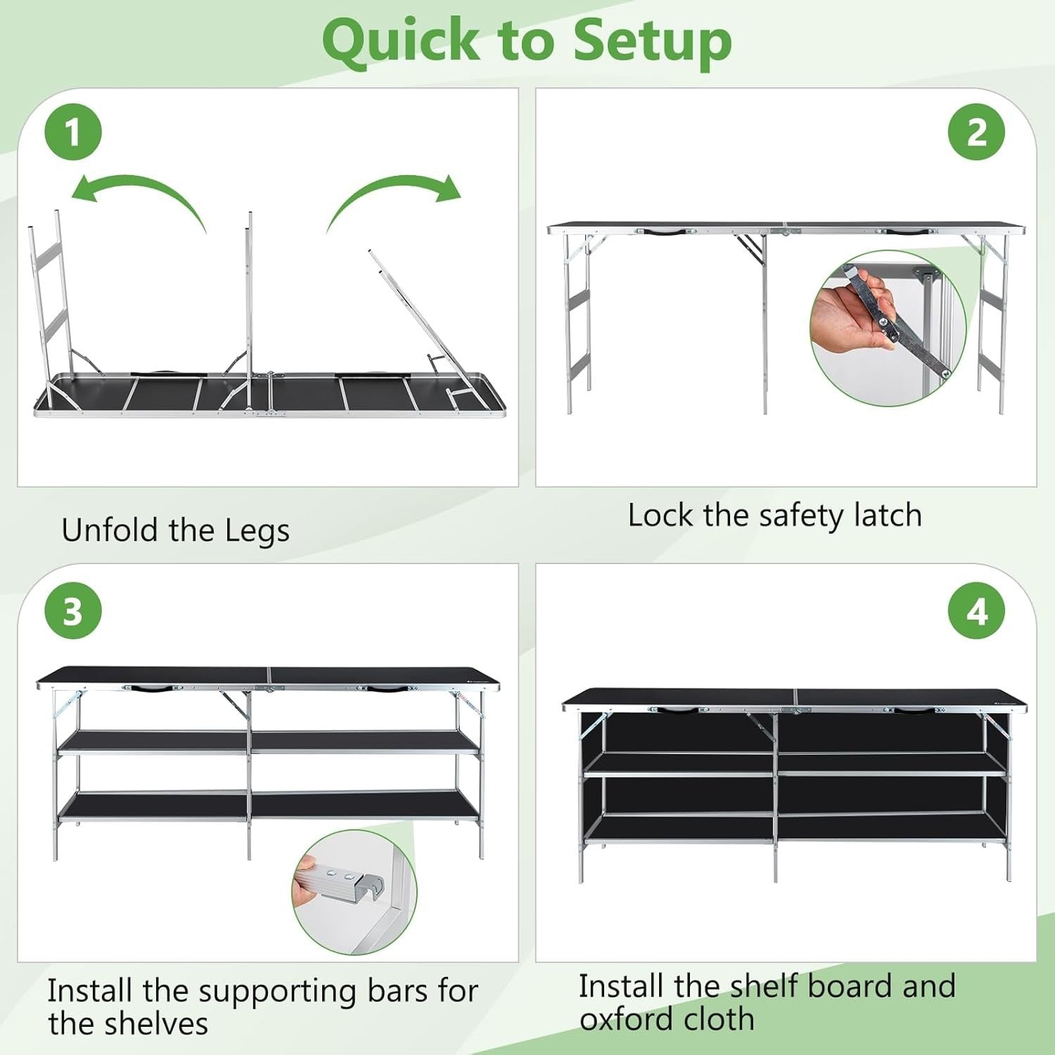 Portable Folding Camping Table 206cm Outdoor Picnic Aluminum BBQ Storage