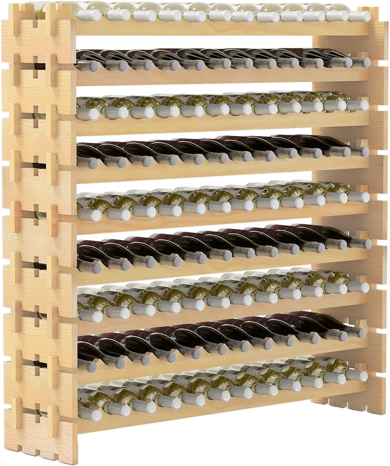 108 Bottle Wine Rack Large 6 Tier Natural Wood Stackable Storage Cellar Bar