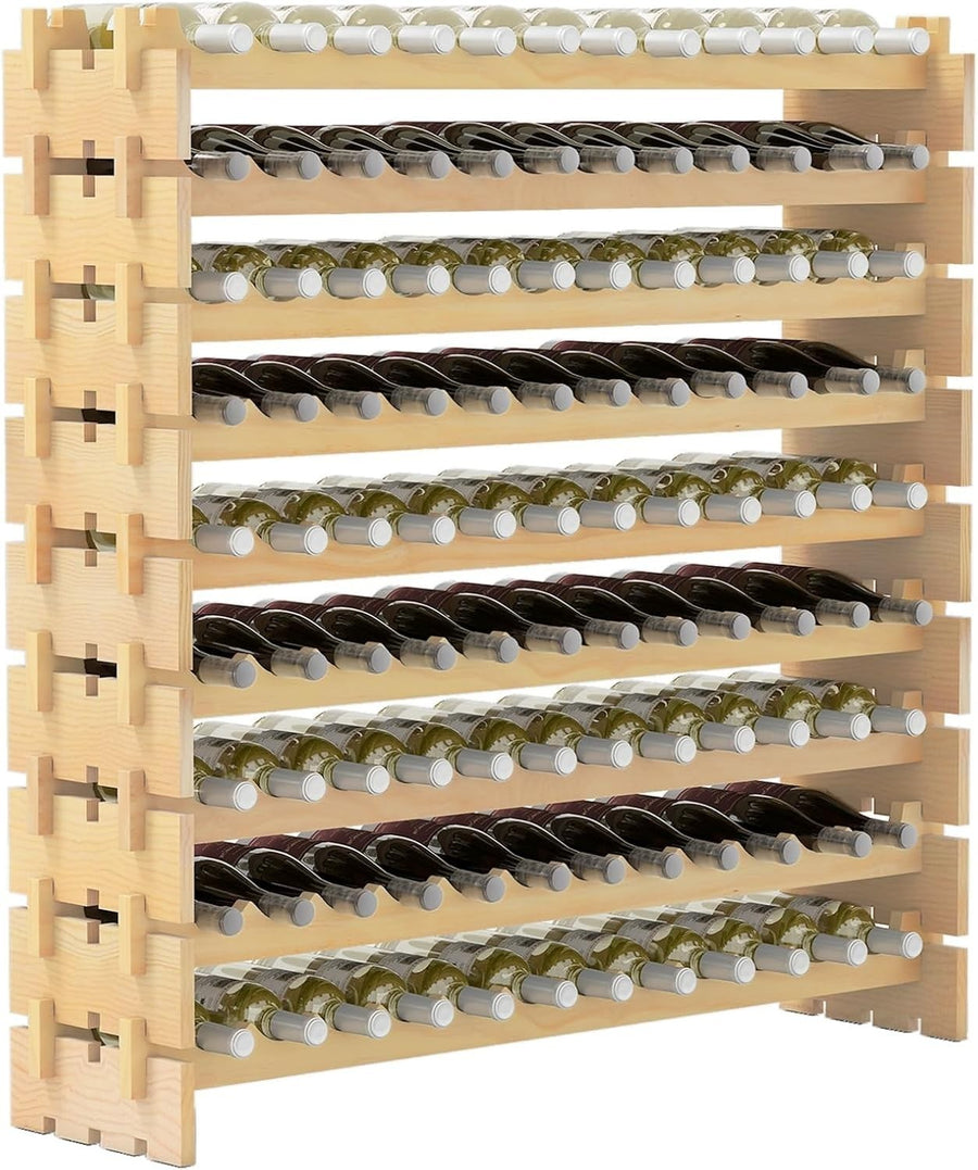 108 Bottle Wine Rack Large 6 Tier Natural Wood Stackable Storage Cellar Bar