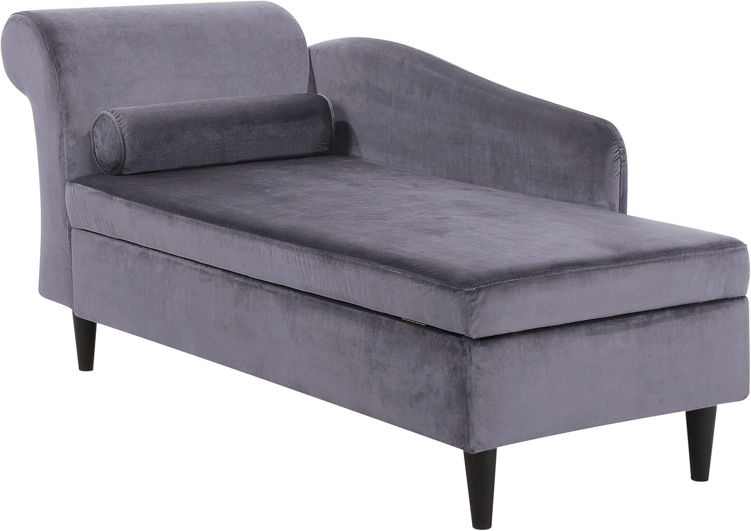 Left Hand Velvet Chaise Lounge w/ Storage Dark Grey Sofa Seat Elegant