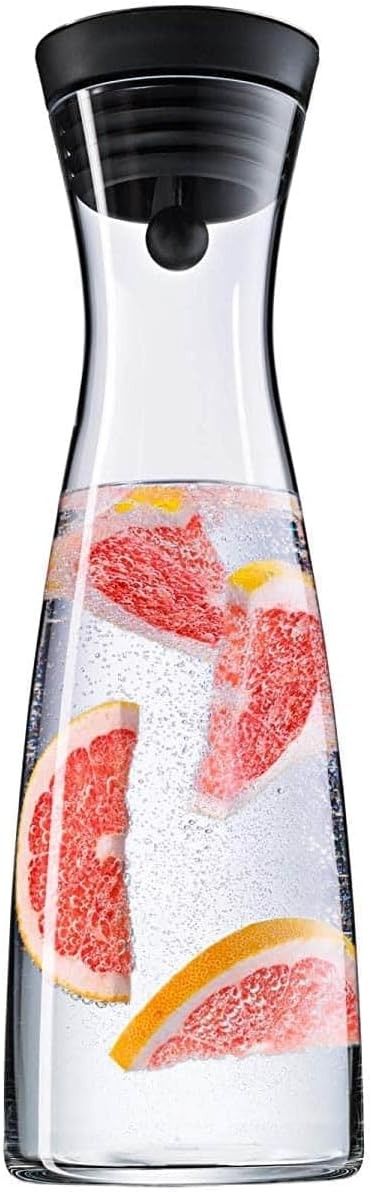 1.5L Glass Water Decanter with Close-Up Stopper | Leakproof Fridge Carafe