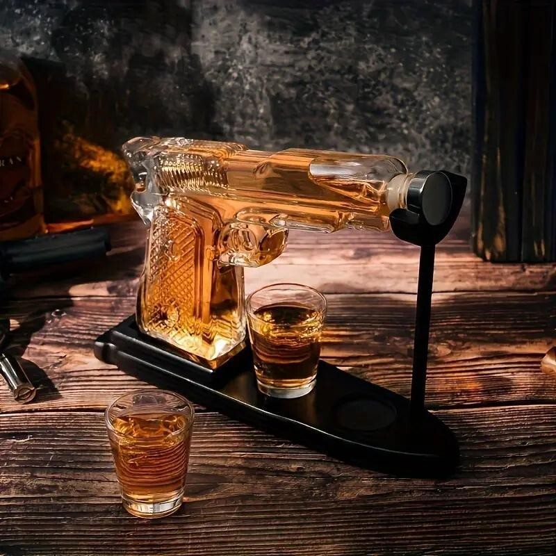 Gun Whiskey Decanter Set with Glasses & Stand – Unique Bar Gift Set