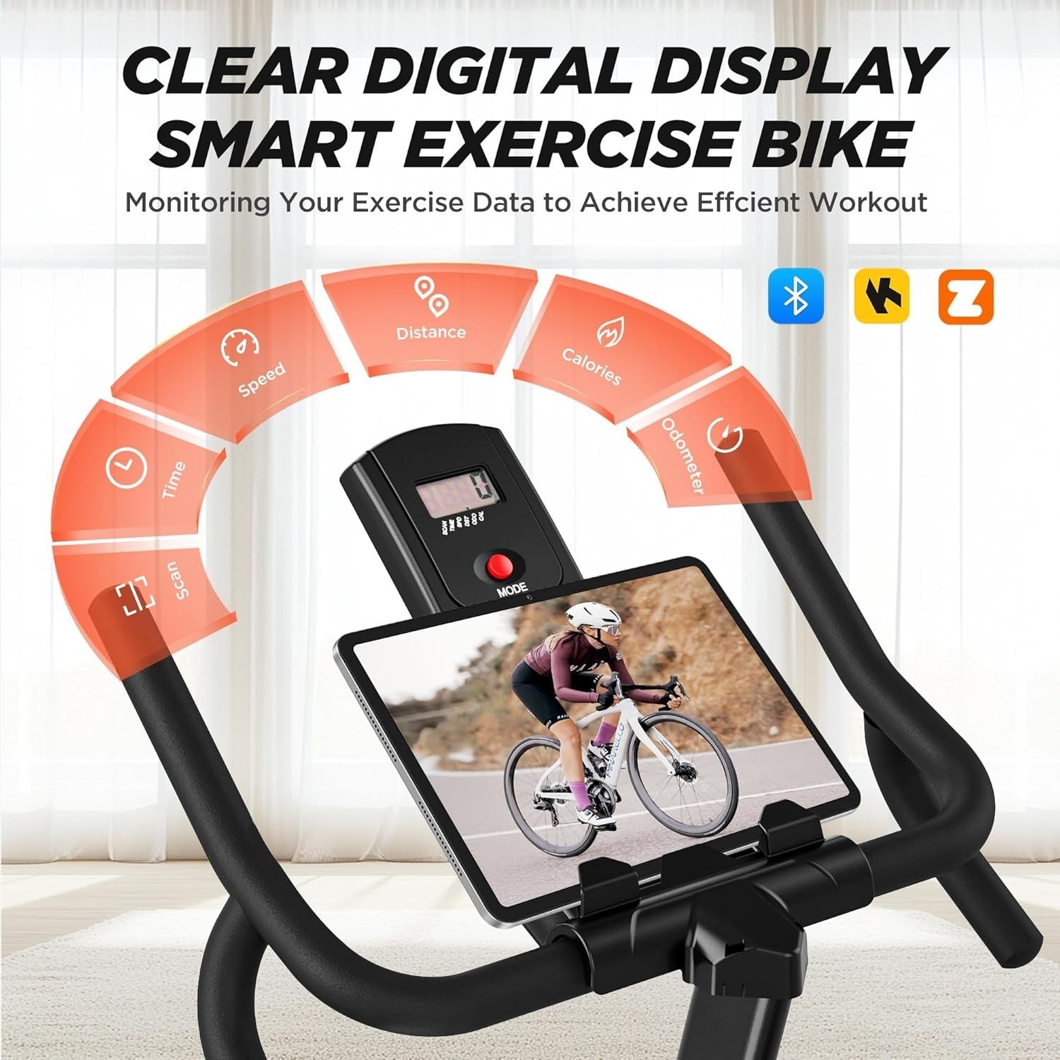 Magnetic Bluetooth Spin Bike w/ LCD Monitor, Curved Handlebar & 350lb Capacity