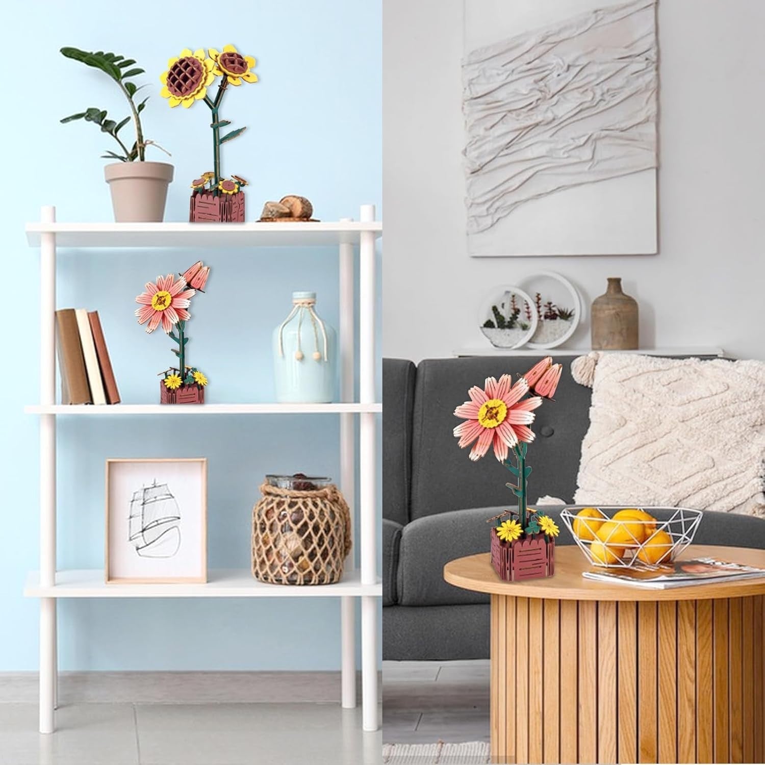 3D Wooden Flower Puzzle Kit – DIY Artificial Bouquet, Home Decor Gift
