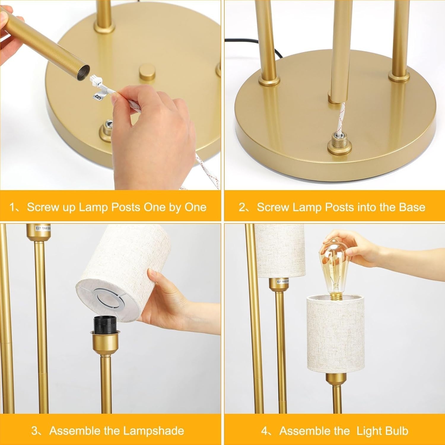 Modern 3-Light LED Floor Lamp with Shelves, Fabric Shade & Foot Switch