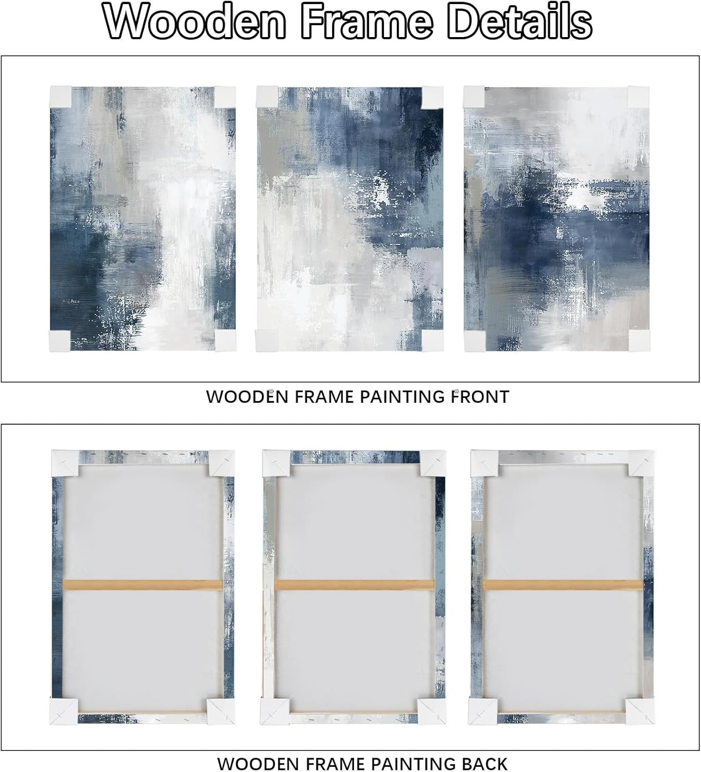 Wooden Framed Abstract Wall Art Set 30x40cm Blue Grey