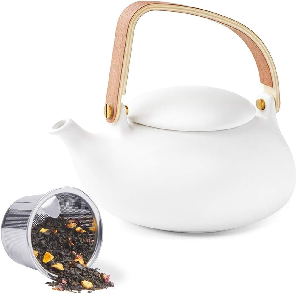 Japanese Ceramic Teapot with Infuser 800ml Matte White Tea Pot