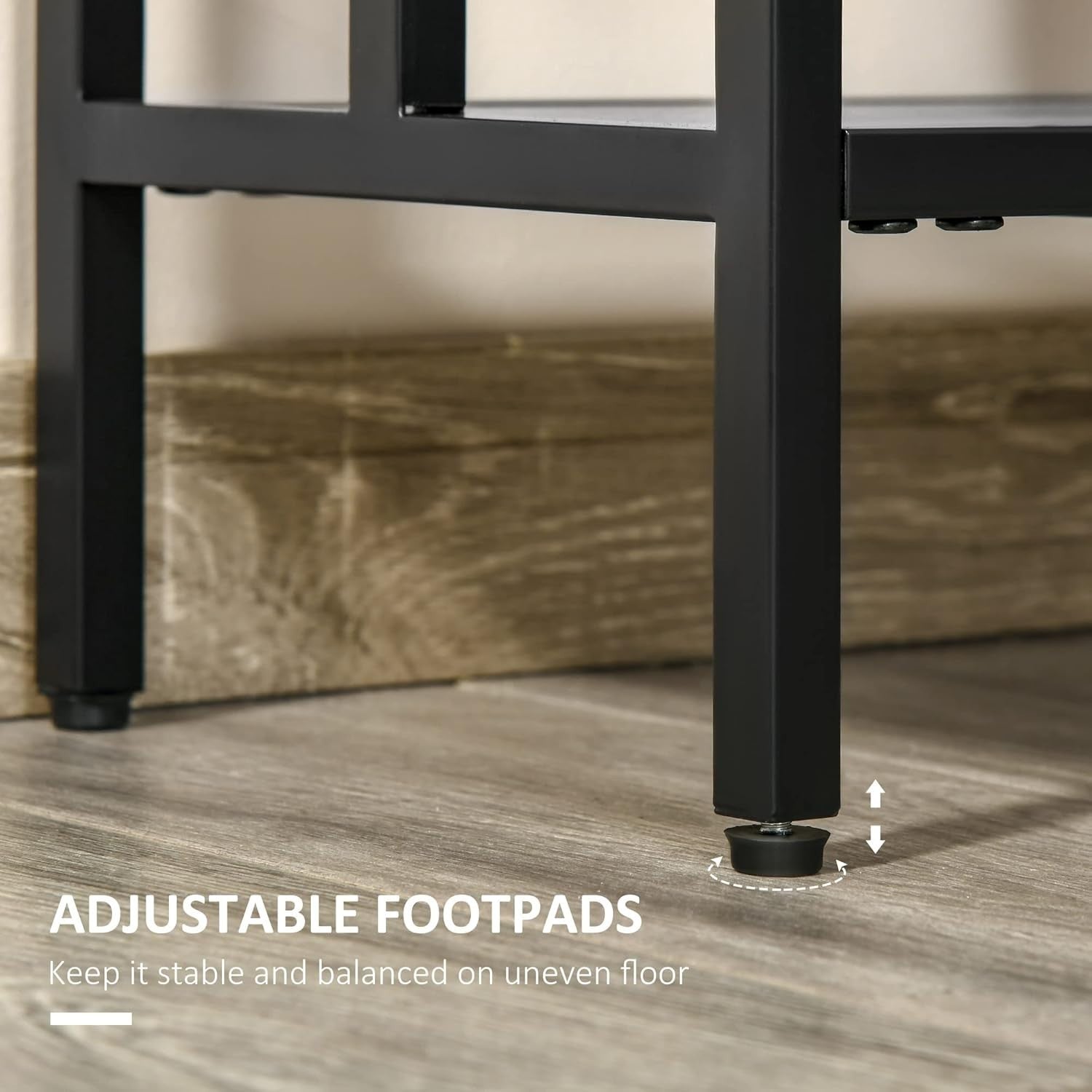 Slim Black Console Table with Metal Frame, 2 Shelves, Hallway Storage