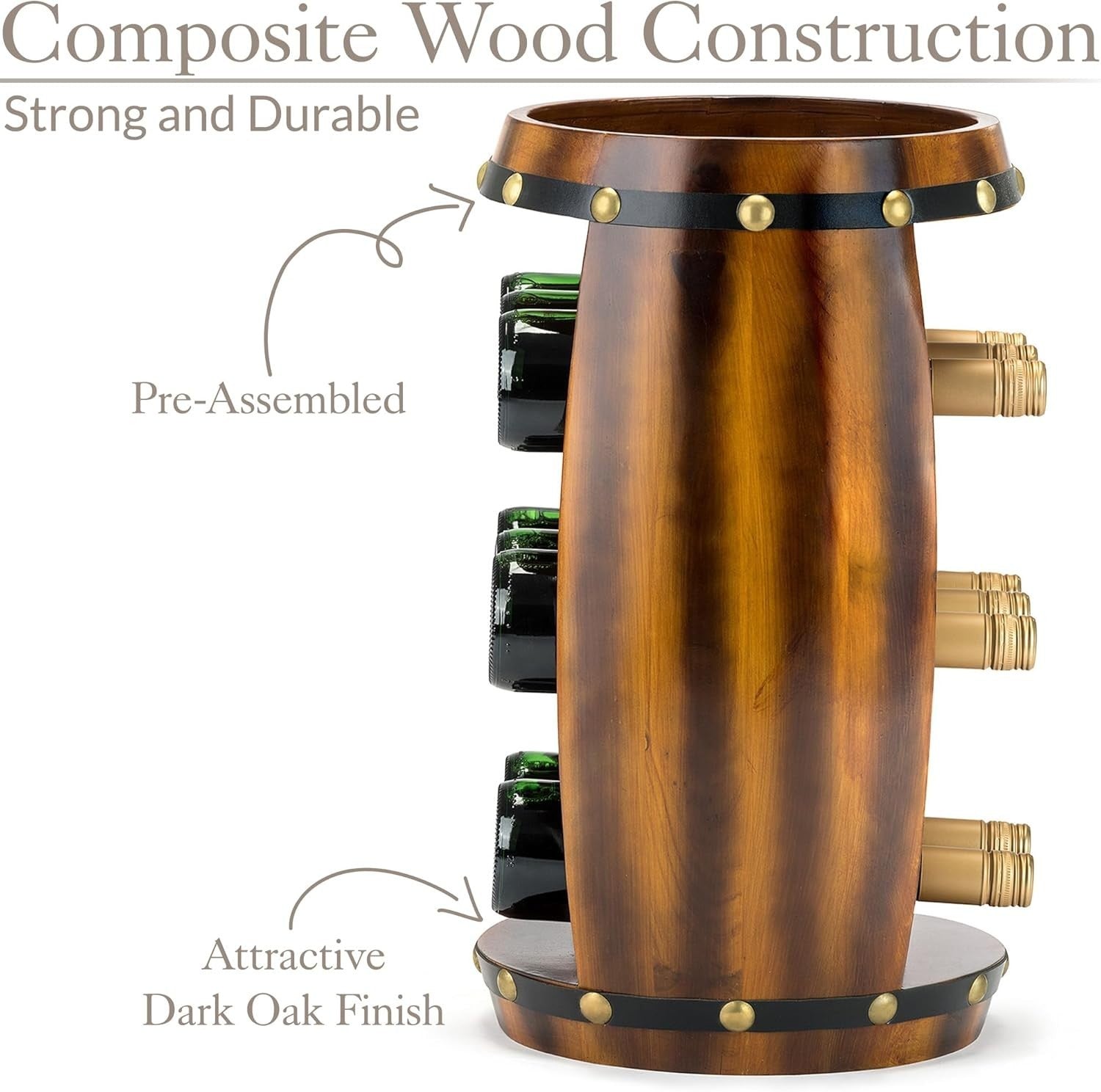 Rustic Wooden Wine Barrel Rack 8 Bottle Holder Free Standing Home Bar Storage