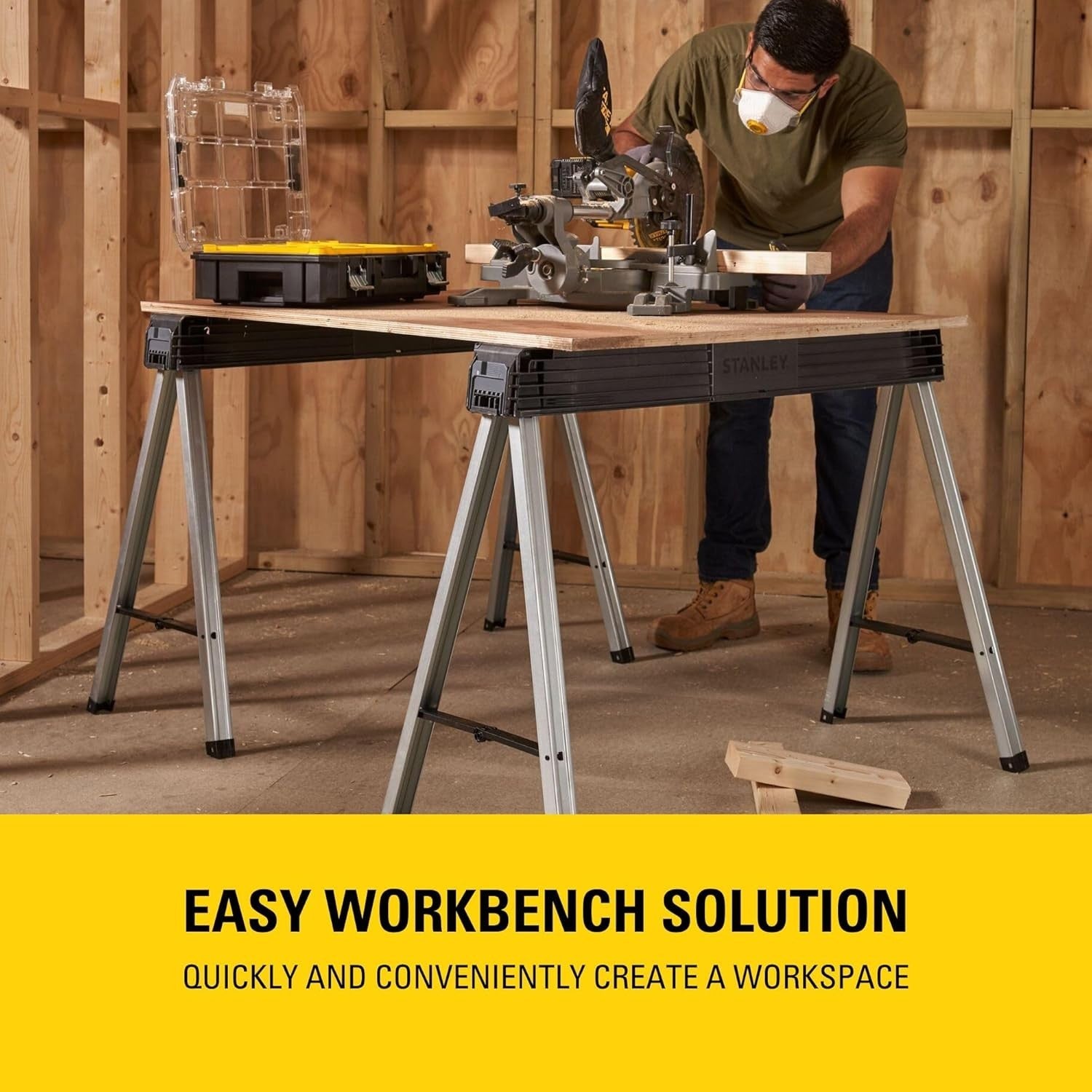 Folding Metal Sawhorse Pair Portable Workbench 340kg Load Durable