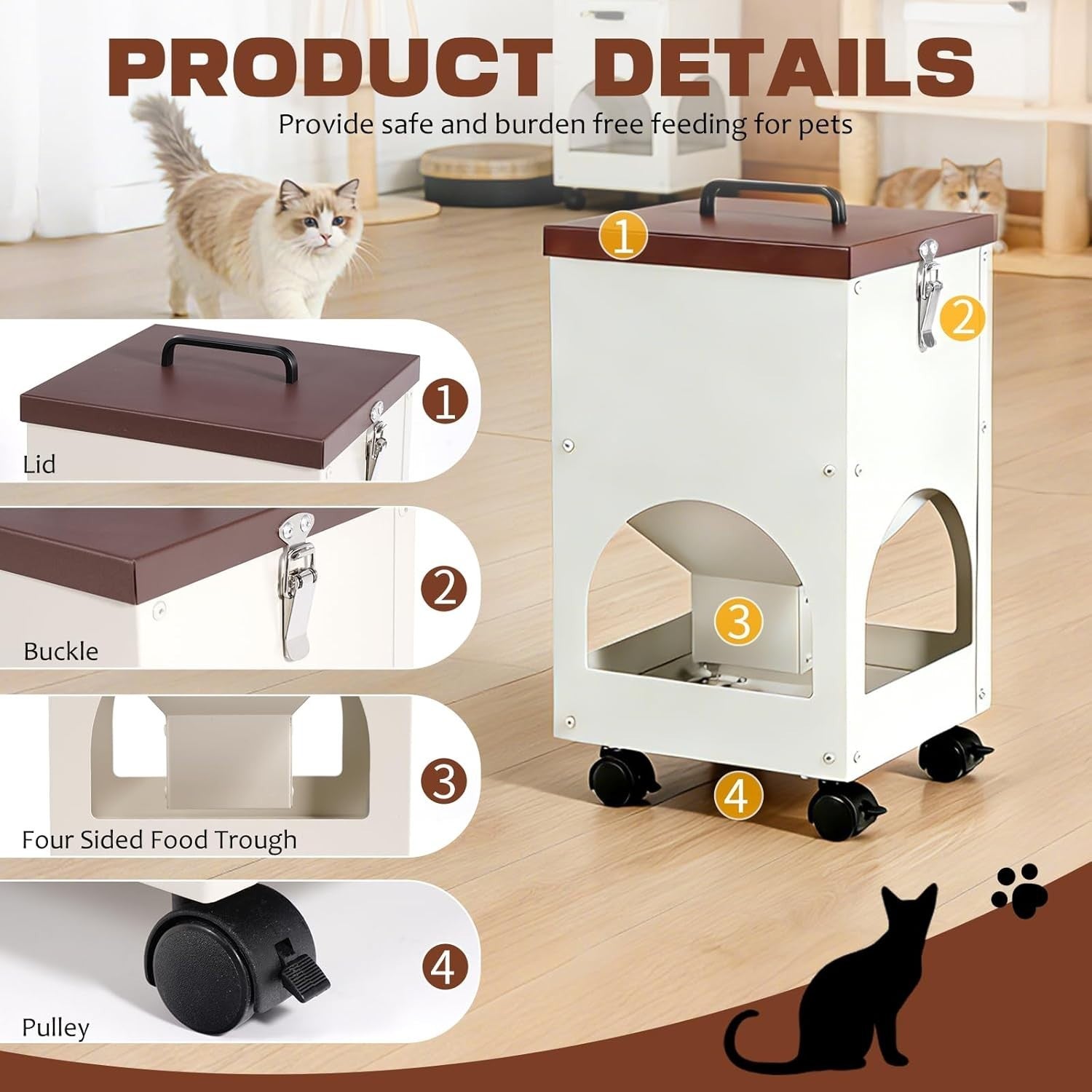 9L Automatic Cat Feeder 4 Bowl Stainless Steel Food Dispenser Station