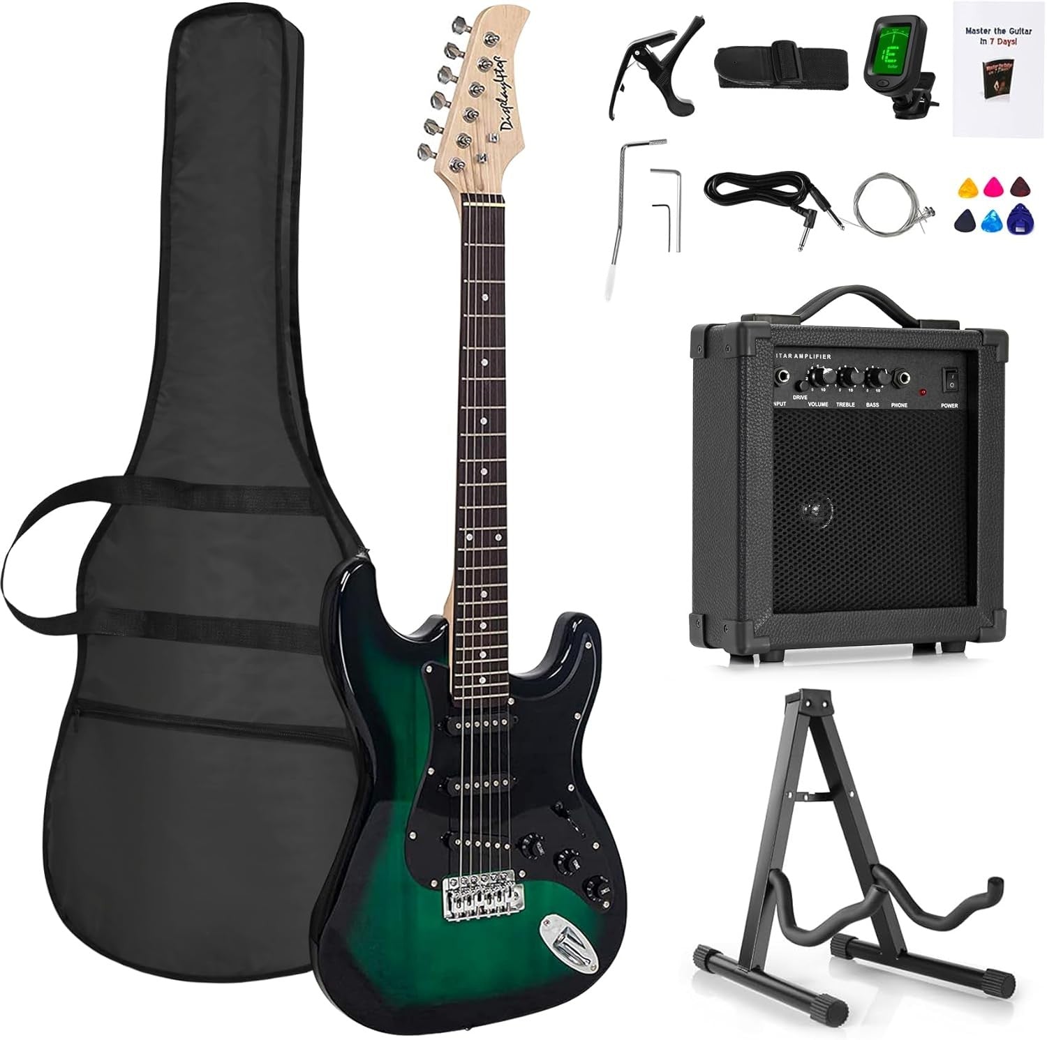 Full Size Electric Guitar Starter Kit Green 6 String w/ Amp & Stand