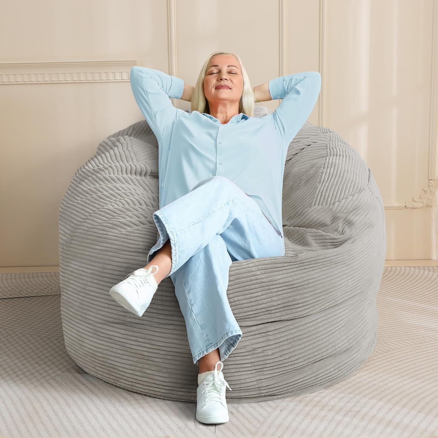 Convertible Bean Bag Sofa Bed King Size Corduroy Chair for Adults Guest