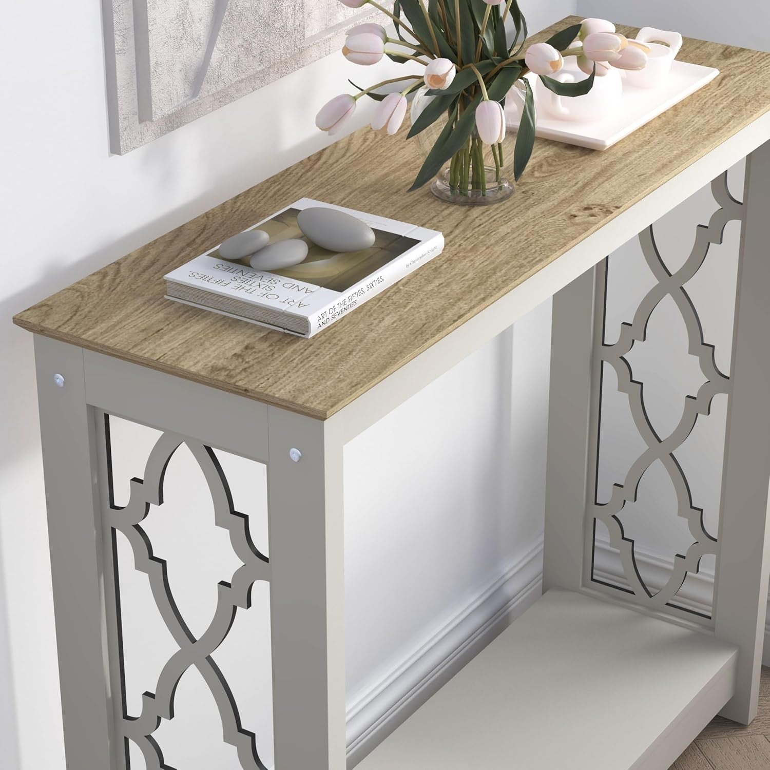 Slim Console Table Grey Oak – Narrow Entryway Shelf for Hallway Storage