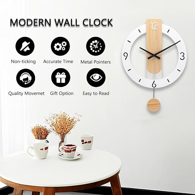 Modern Silent Wooden Wall Clock 40×40cm Acrylic Quartz Pendulum Decor