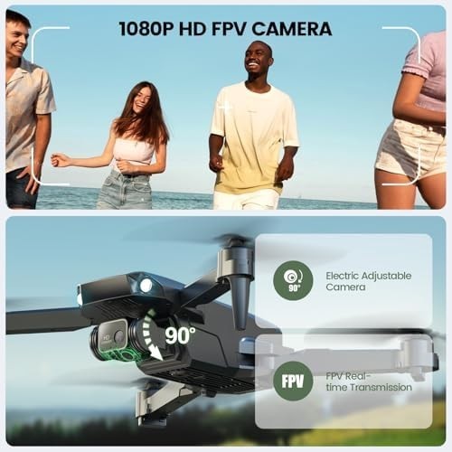 1080P FPV Foldable Drone w/ Optical Flow, Tap Fly, 2 Batteries, Gift for Kids