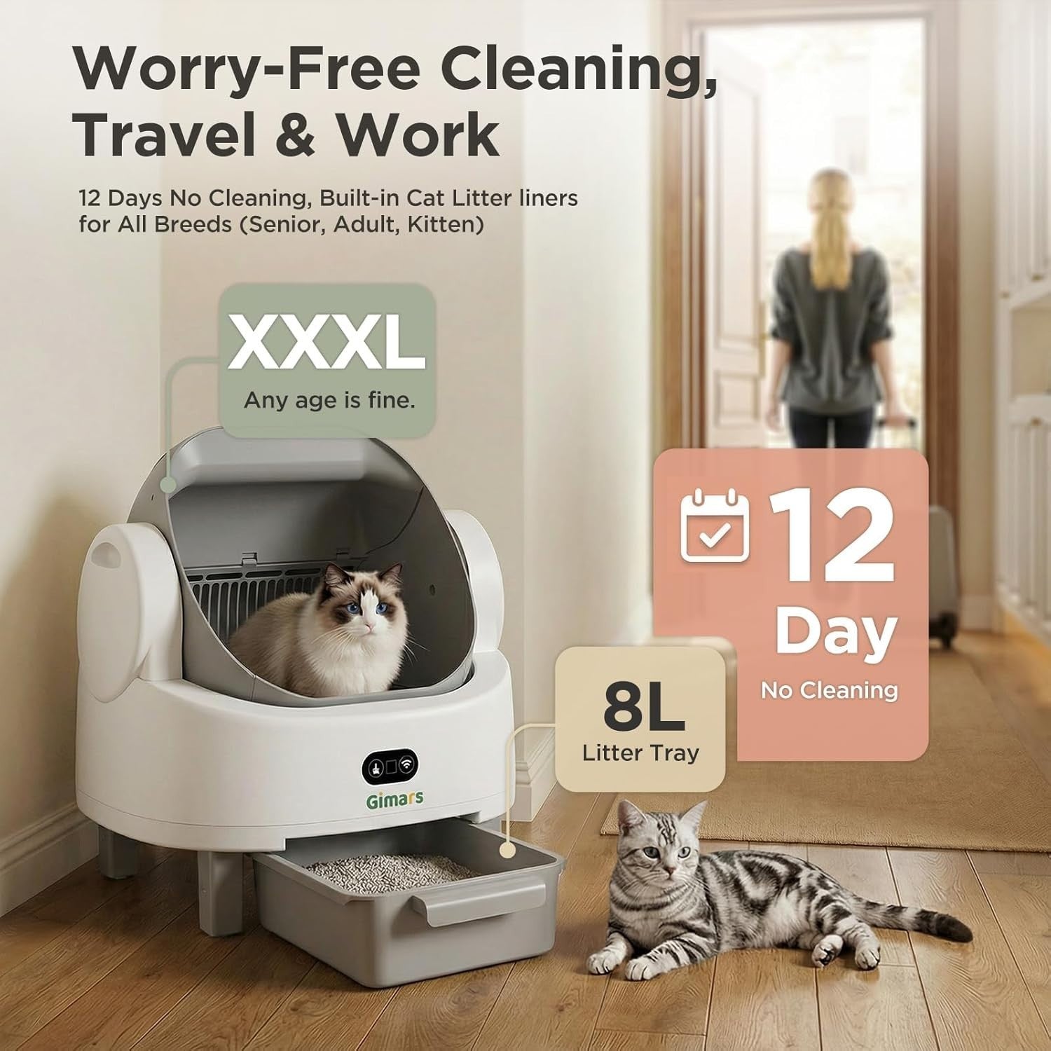 Self Cleaning Cat Litter Box App Control Open Top Automatic XXL