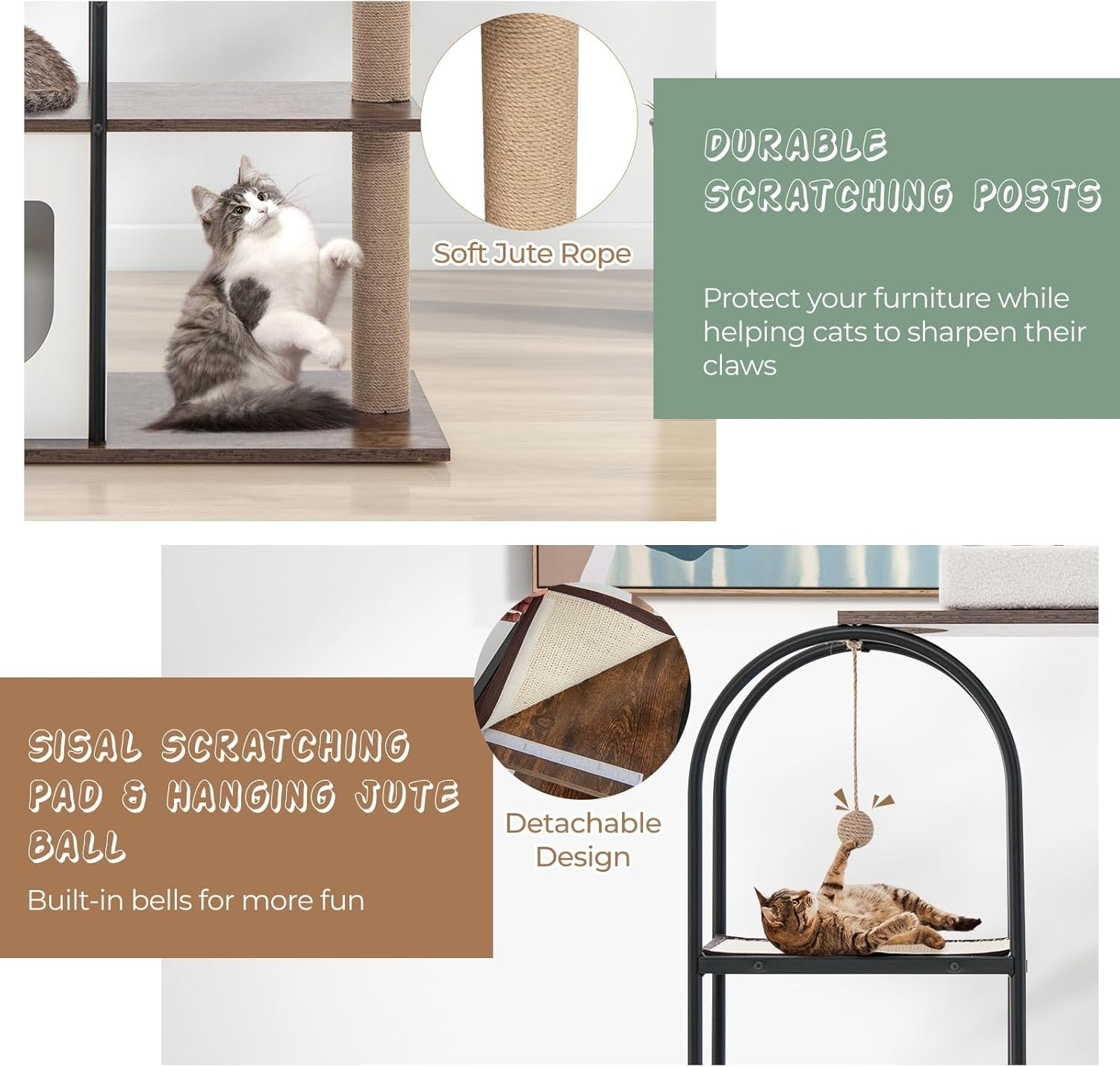 Tall Cat Tree 4 Tier Indoor Cat Tower with Condo Scratching Posts Modern