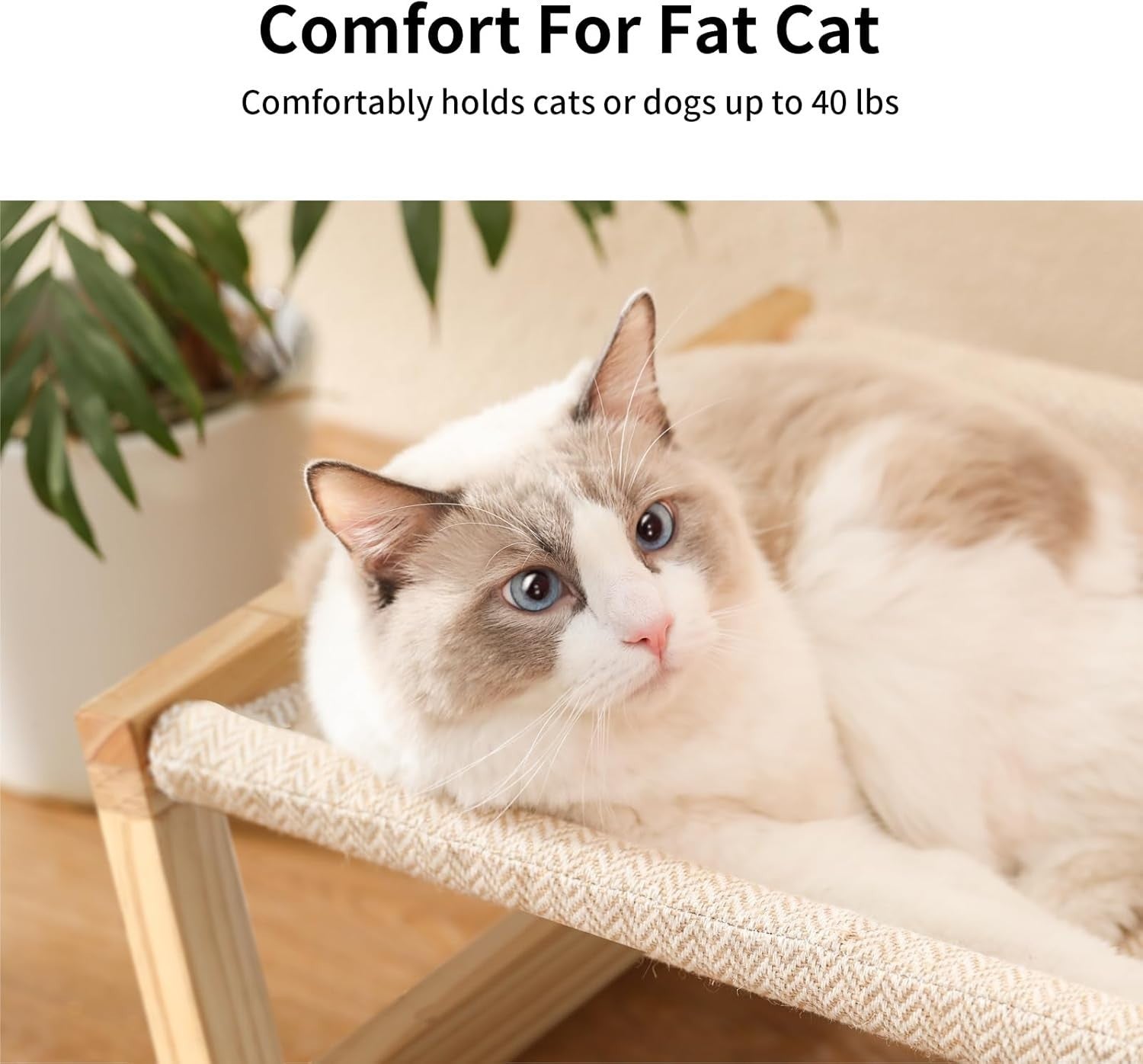 Wooden Cat Hammock Bed Elevated Pet Cot Breathable Washable 53cm