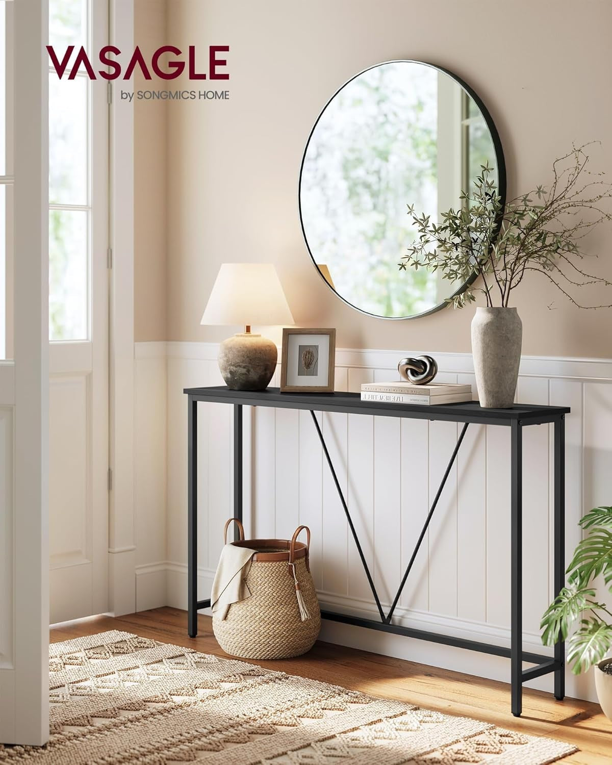 Slim Charcoal Console Table Narrow Hallway Shelf Entry Sofa Table 120cm Metal