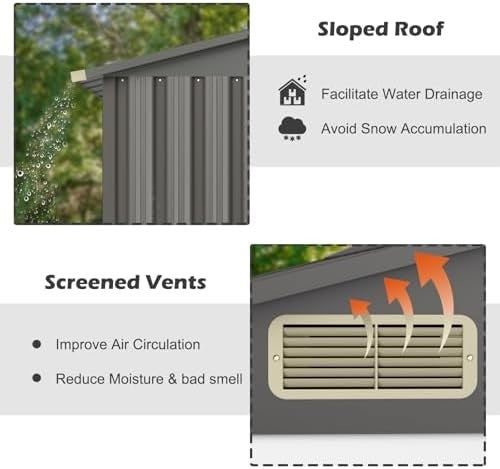 6x4FT Metal Garden Shed Outdoor Storage House Lockable Sliding Doors Grey