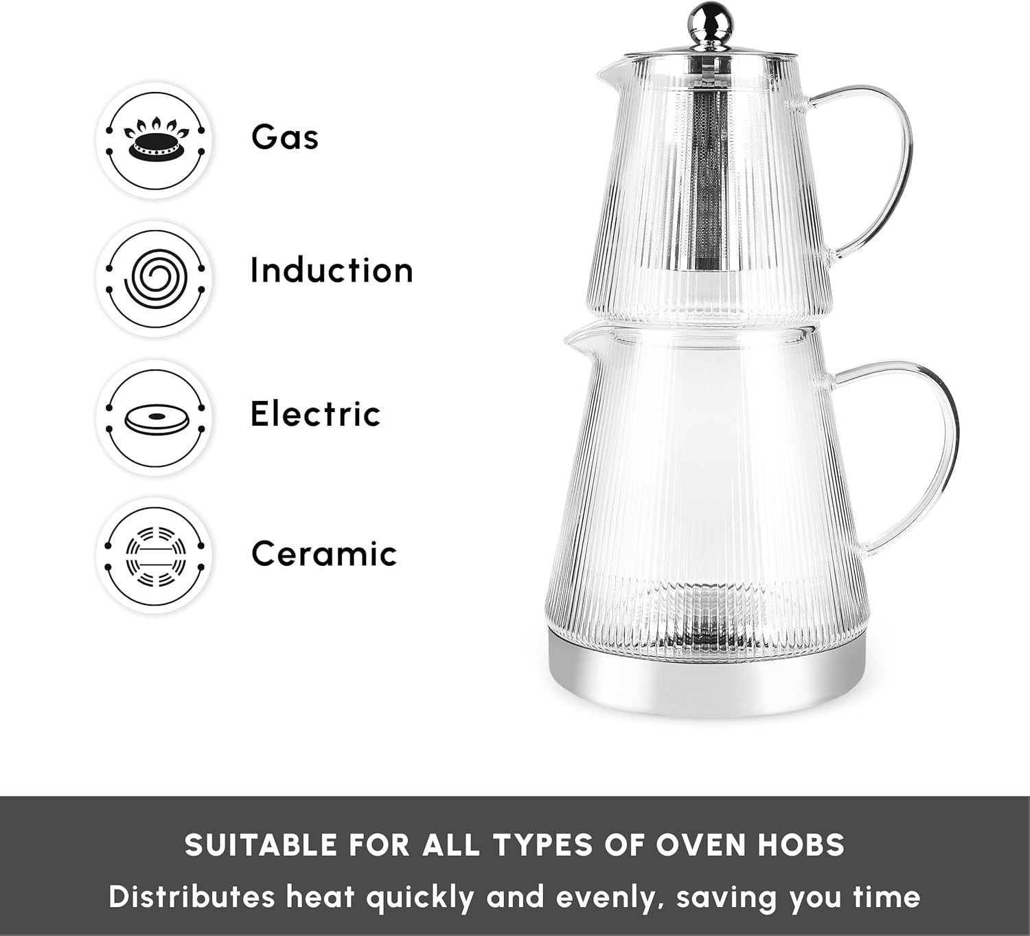 Glass Turkish Tea Maker Set 1.95L Teapot Kettle with Infuser