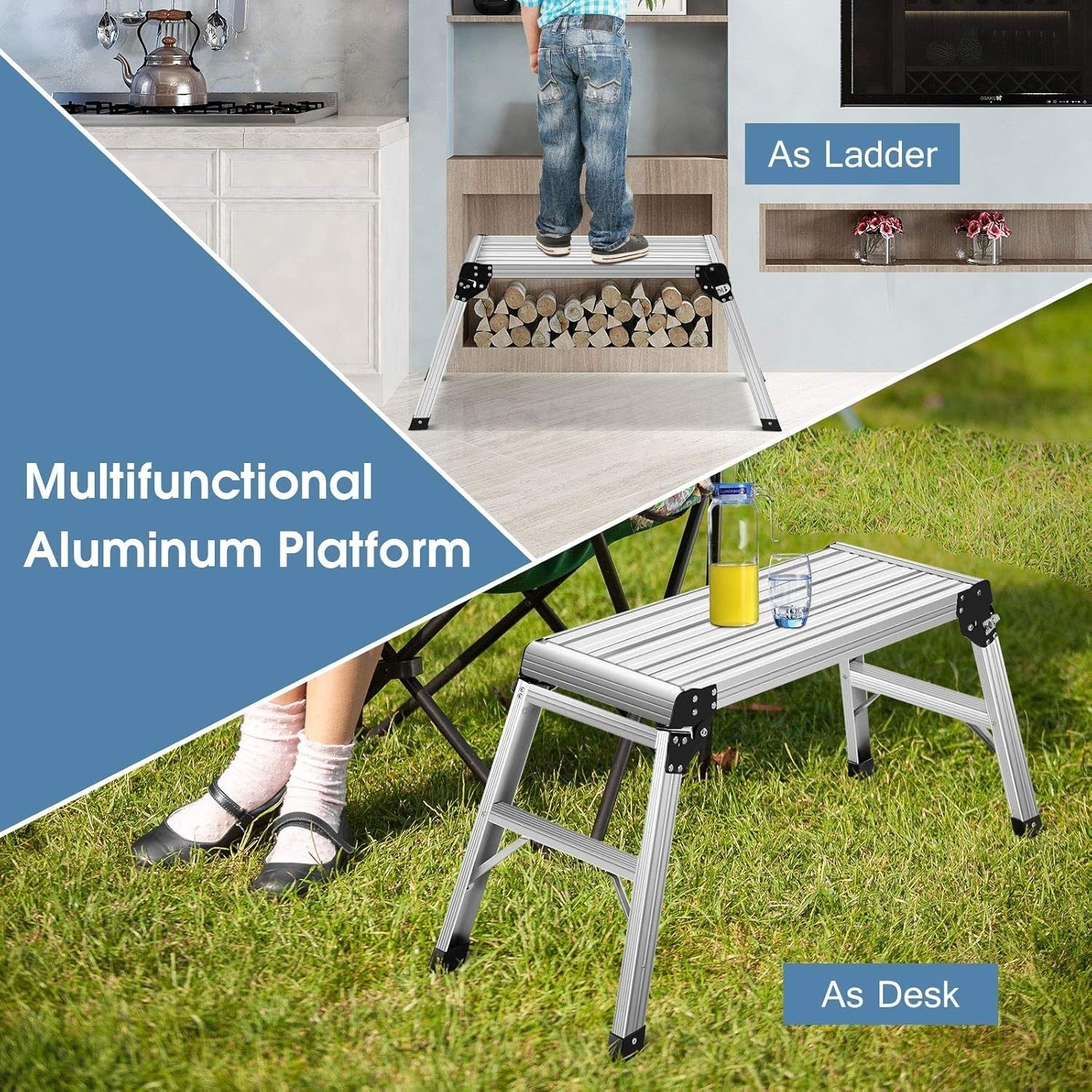 Aluminium Folding Hop Up Work Platform 150kg Anti-Slip Step Bench 107x40x50