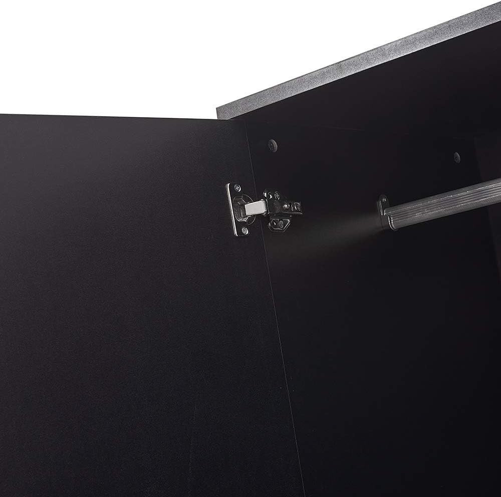 Black 2 Door Wardrobe with Hanging Rail & 2 Drawers Durable Bedroom Closet