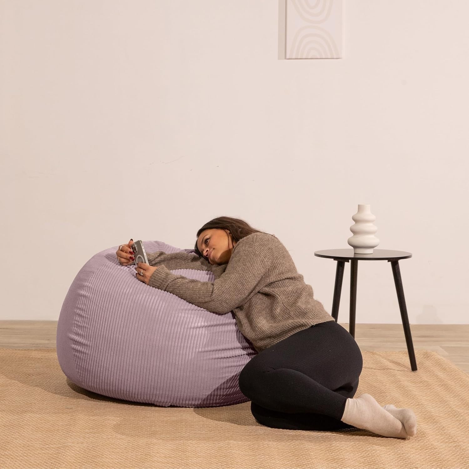 Corduroy Bean Bag Chair 120x100cm Soft Foam Filling Removable Washable Cover
