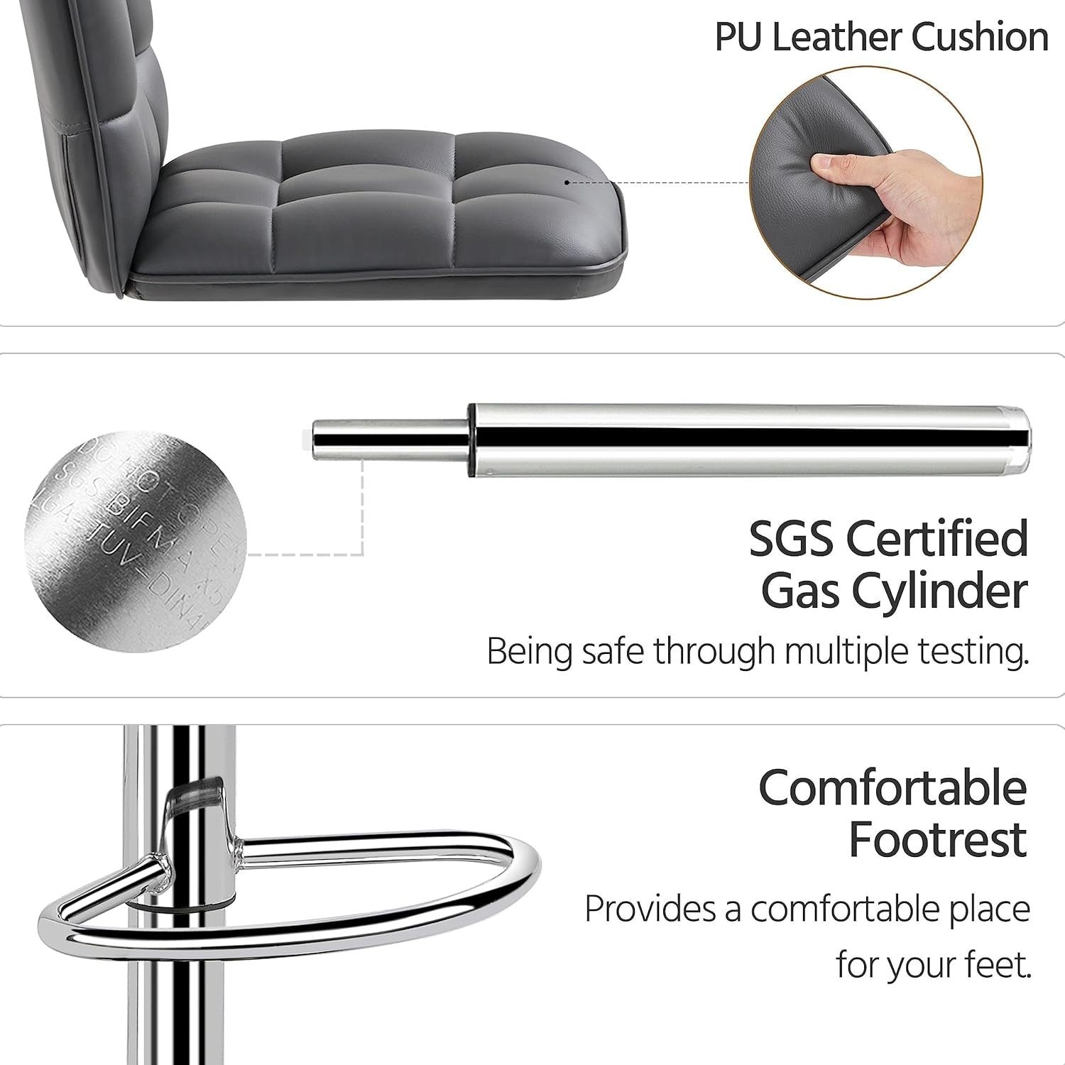 Adjustable Swivel Bar Stools Set of 2 Faux Leather Counter Chairs